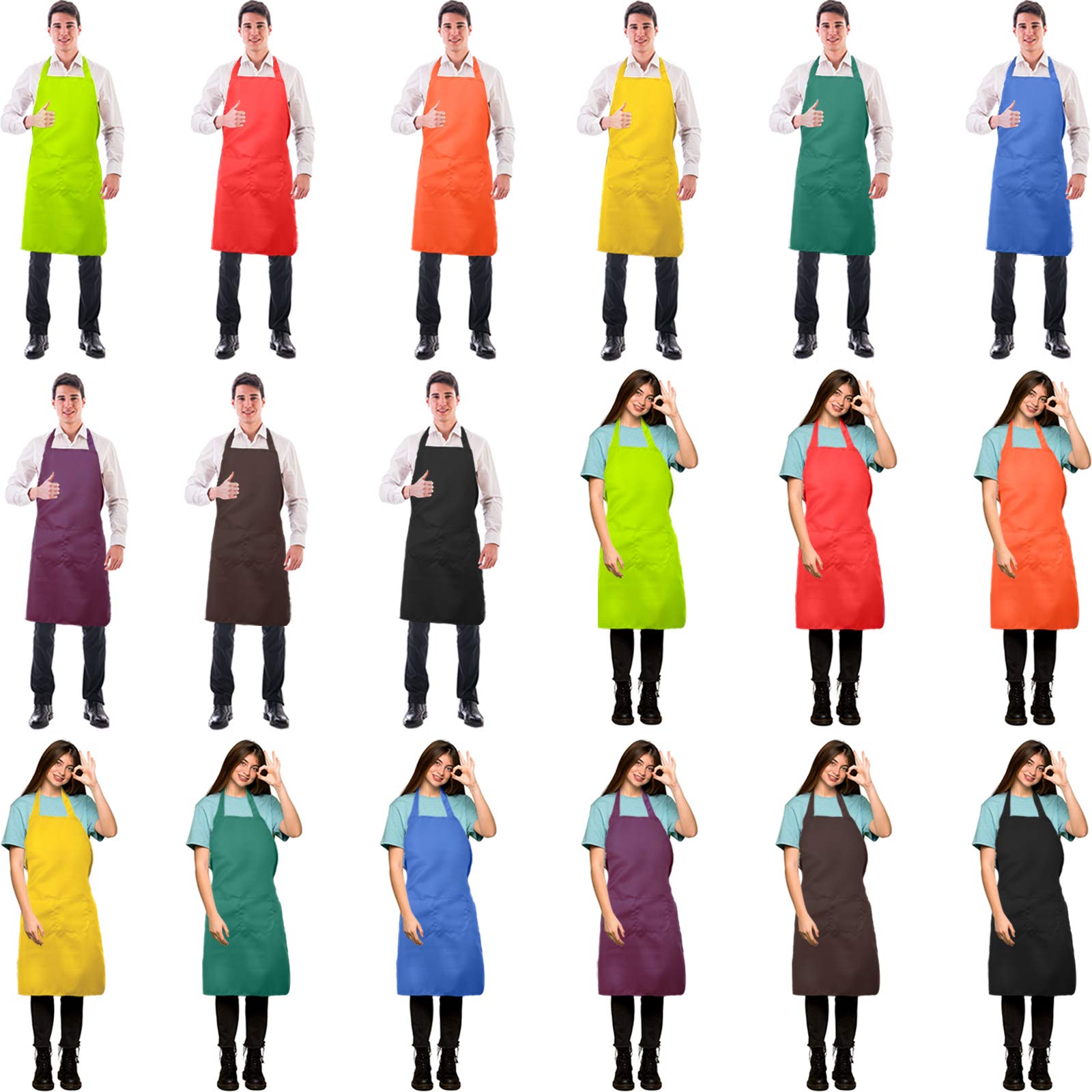 Syhood 18 Pack Bib Apron Bulk Unisex Plain Adjustable Apron With Pocket For Chef Cook Craft Kitchen Painting(Mixed Colors)