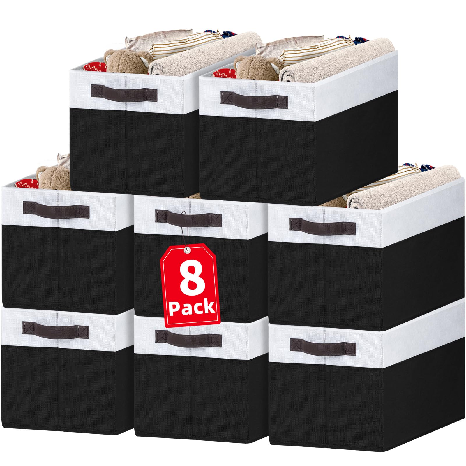 Criusia 8 Pack Large Storage Baskets For Room Organization, Multi-Purpose Storage Bins For Closet Shelves Kitchen Office, Decora