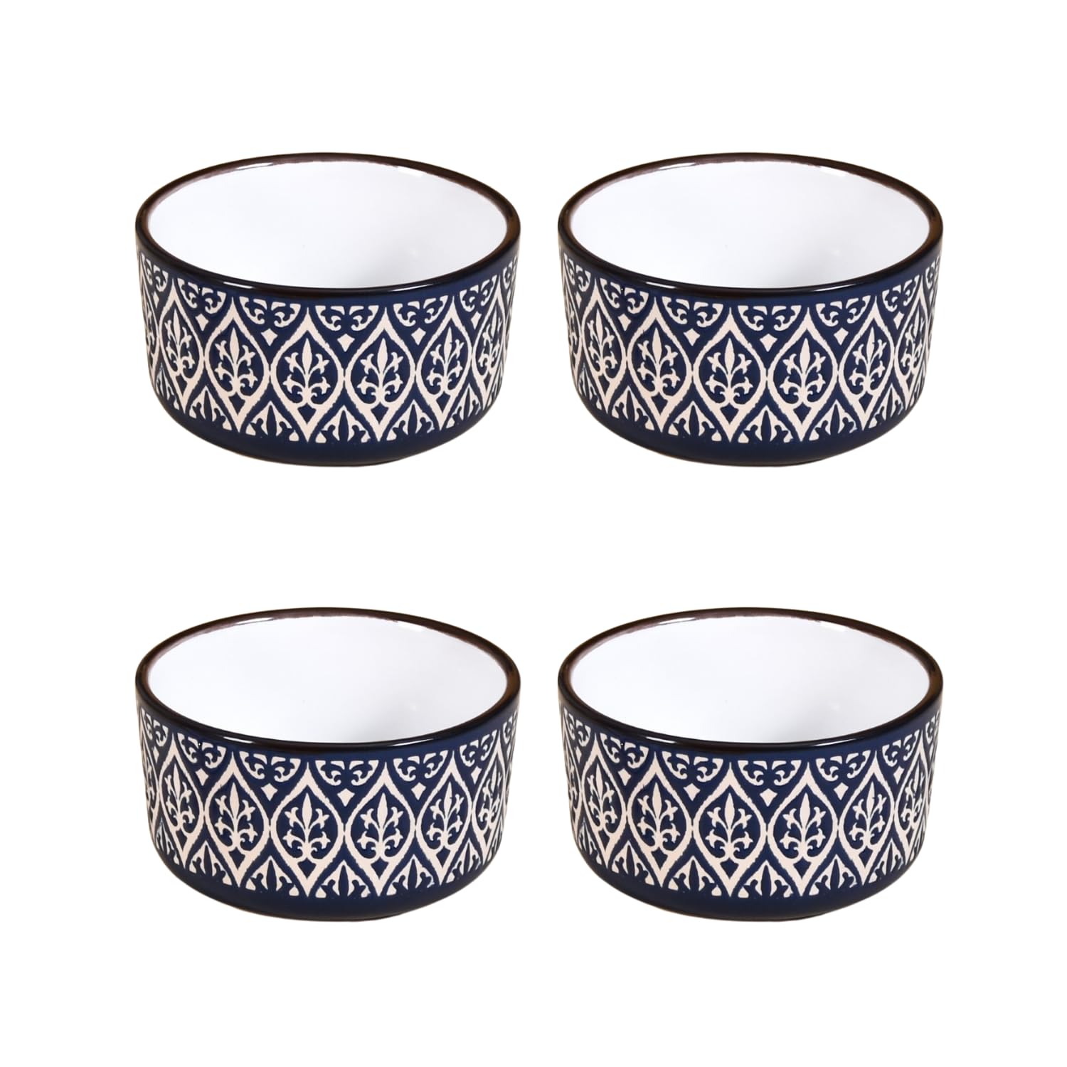Nestasia Ceramic Bowl For Snacks - Dishwasher & Microwave Safe Bowl Set Of 4, Victorian Print Small Serving Bowl Set For Rice, D