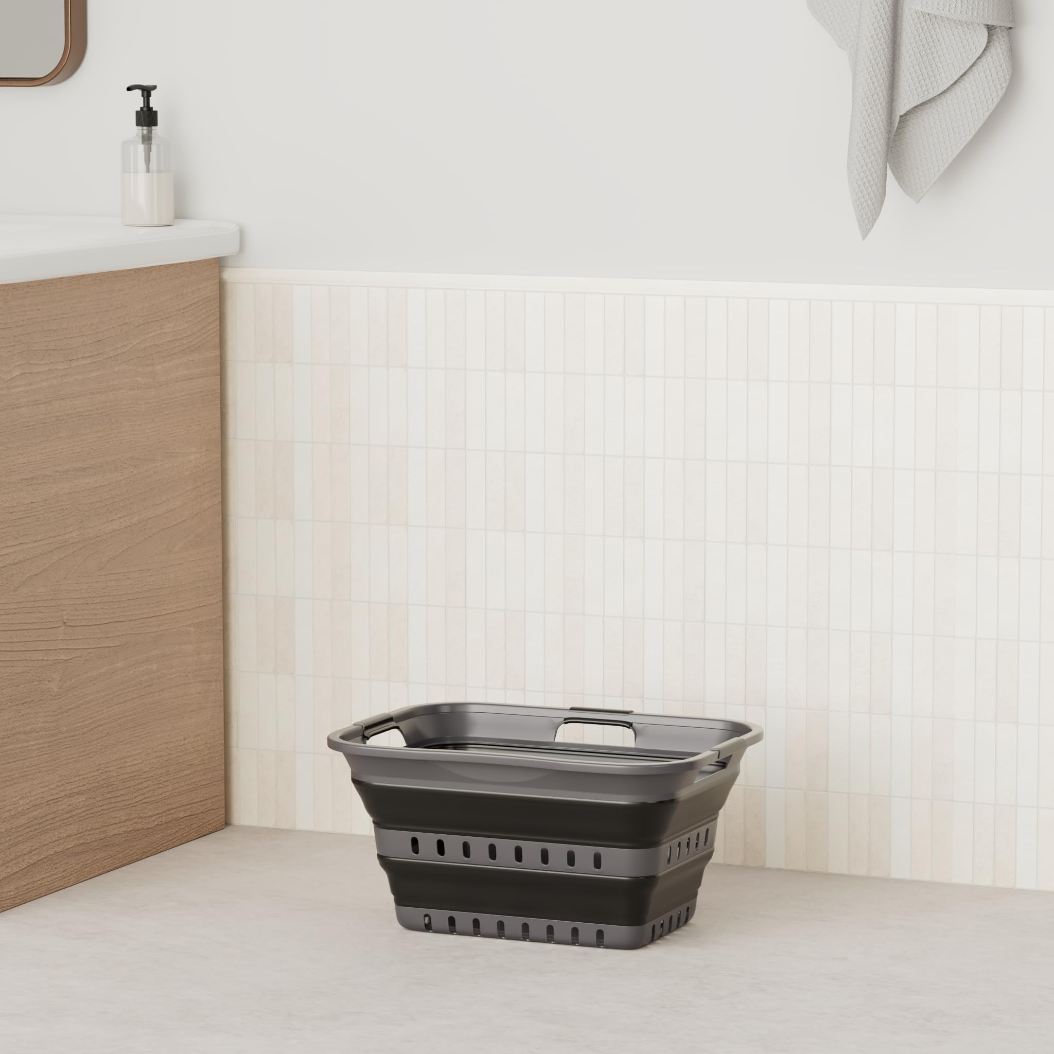Sammart 30L (8 Gallon) Collapsible 3 Handled Plastic Laundry Basket - Foldable Pop Up Storage Containerorganizer - Space Saving