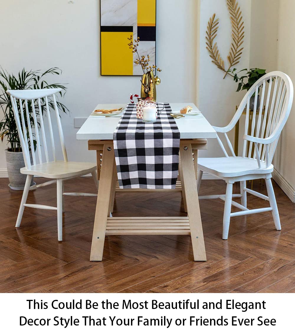 Buffalo Plaid Table Runner 13 ' 'X72 ' ' Black And White Check Christmas Table Runner Gingham Table Runner For Family Dinner Out