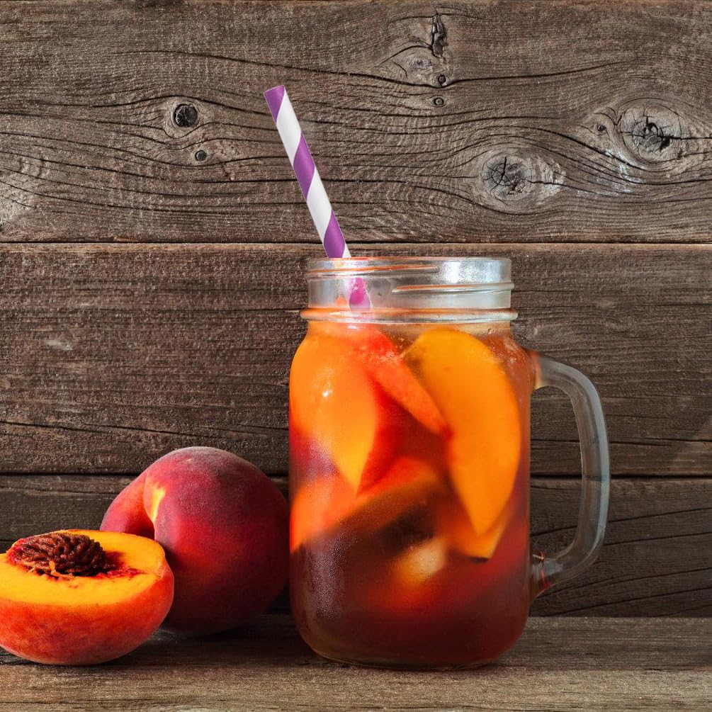 Alink 100 Purple And White Striped Paper Straws, Biodegradable Disposable Drinking Straws For Valentine'S Day, Halloween, Bridal