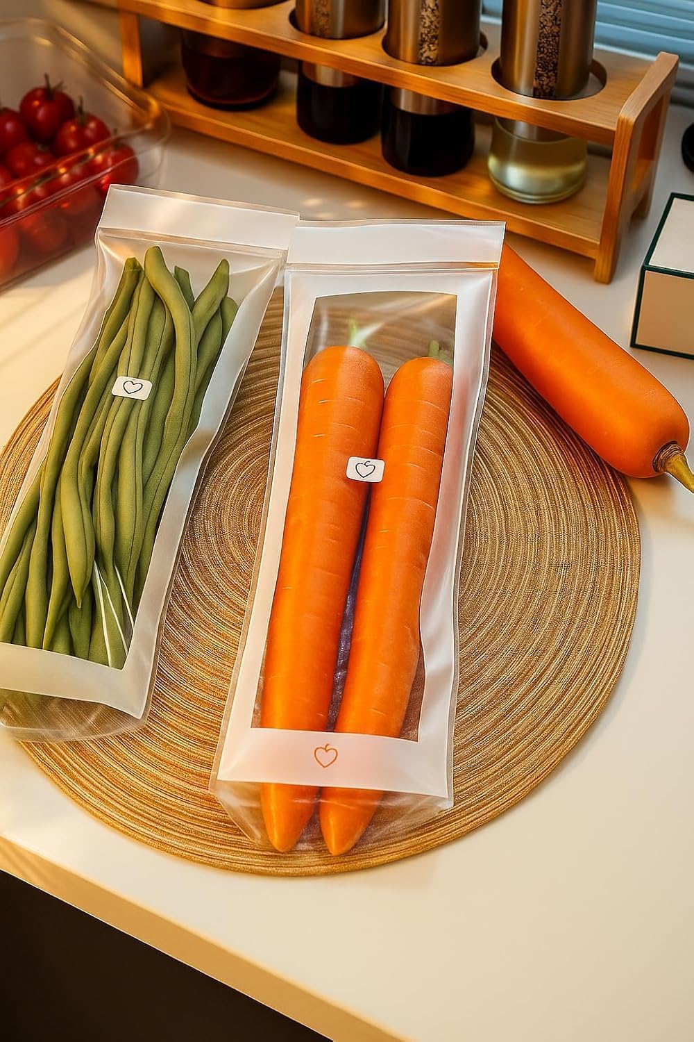 15 Pcs Reusable Vegetable & Food Storage Bags | Transparent Ziplock Slider Bags | Plastic Gusset Bags For Kitchen, Refrigerator 