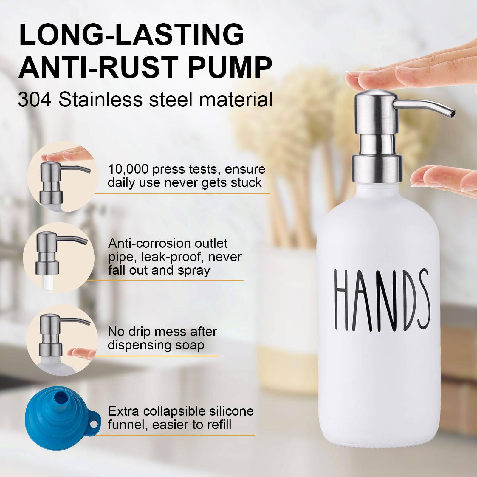 Glass Soap Dispenser For Kitchen Sink,Farmhouse Kitchen Dish Soap Dispenser&Hand Soap Dispenser Set,Rustproof Pump Soap Dispense