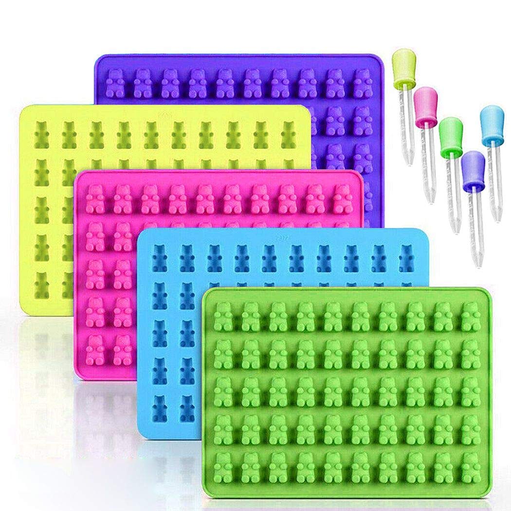 10 pcs set Teddy Bear Shaped Gummies Candy 5 Molds (total 250 bears) + 5 Droppers Lot Holiday Chocolate Food Grade Silicone for 