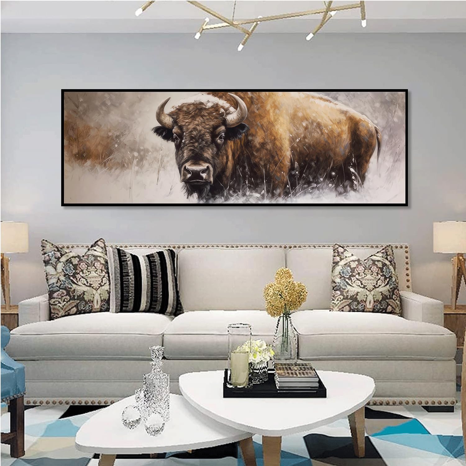 Yoxordq Large Bison Wall Art Winter Prairie Buffalo Picture Poster Print Living Room Bedroom Office Canvas Wall Decor 24X71Inch-