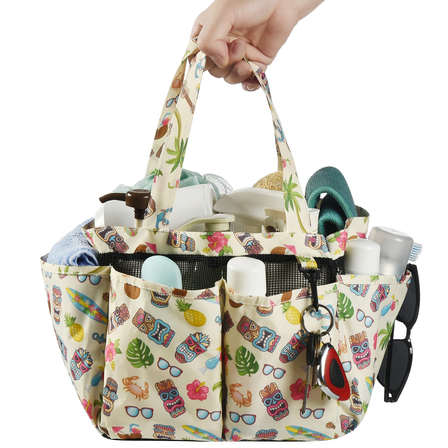 Haundry Portable Mesh Shower Caddy Bag, Large Basket Organizer With Key Hook For College Dorm Bathroom Camp Gym, Hanging Tote Ba