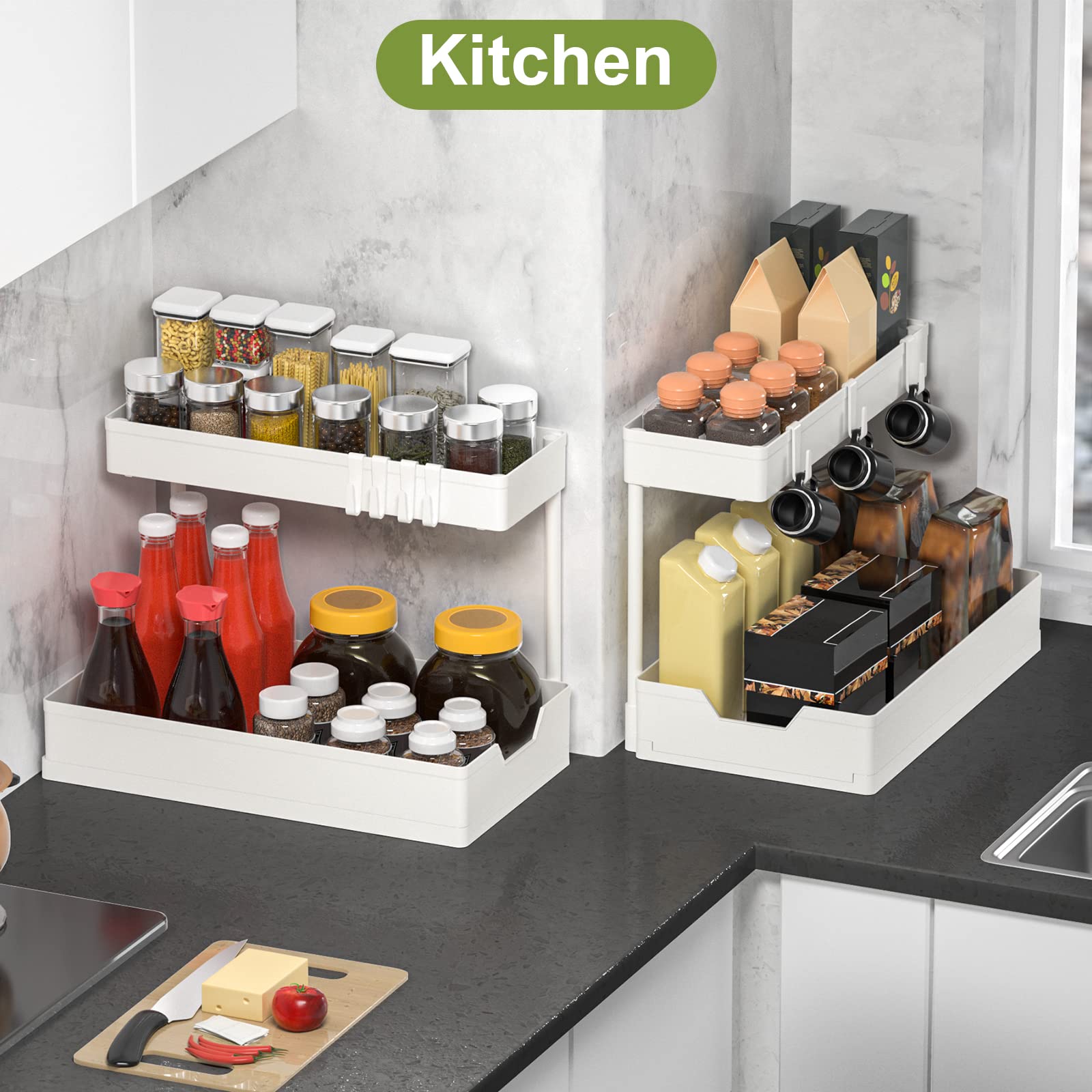 Minimalist Studio Under Sink Organizers And Storage, L-Shape Kitchen Bathroom Organization, 2-Tier Sliding Storage Under Bathroo