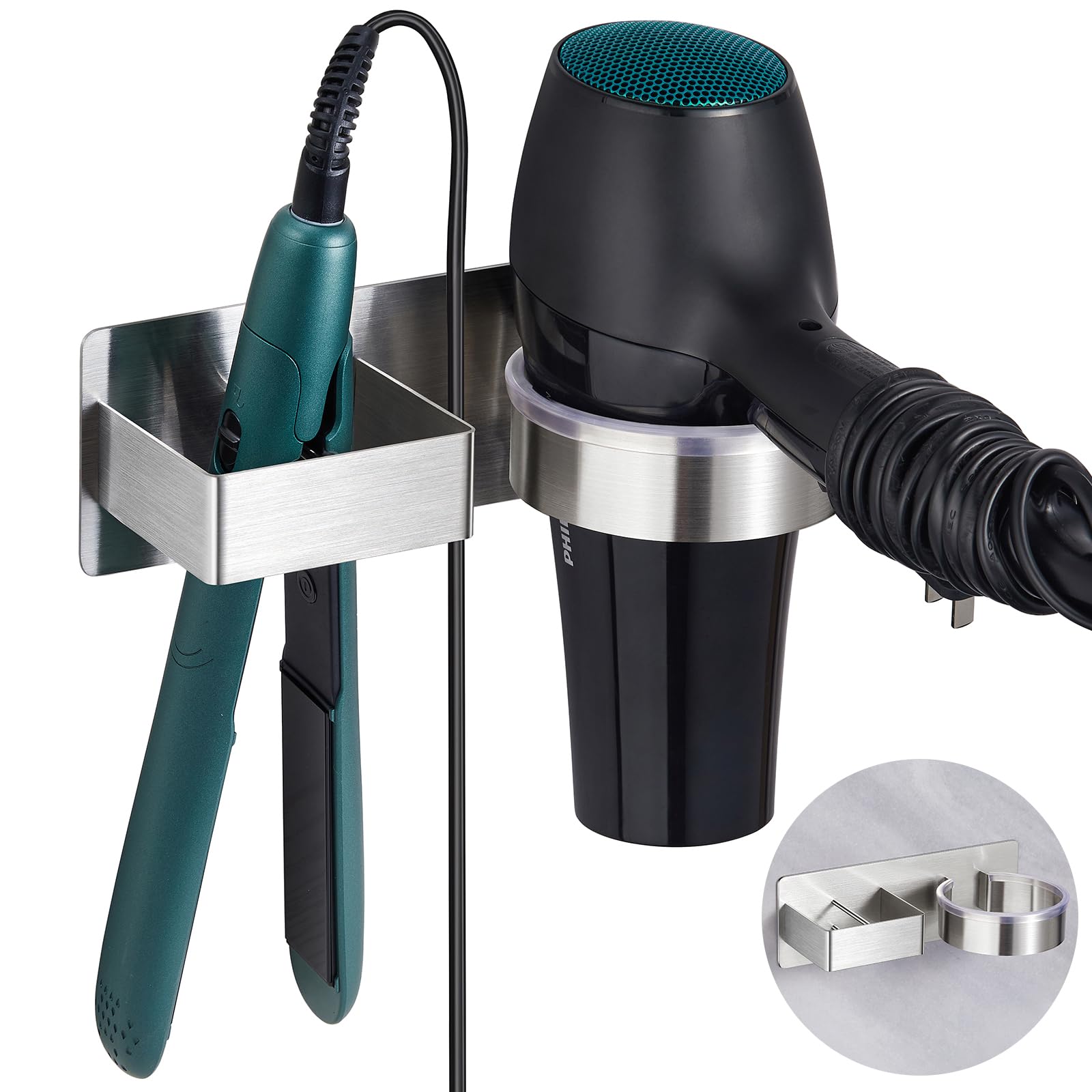 Hair Dryer Holder, Hair Tool Organizer, Stainless Steel Blow Dryer Holder Wall Mounted, Adhesive Hair Straightener Holder, Bathr