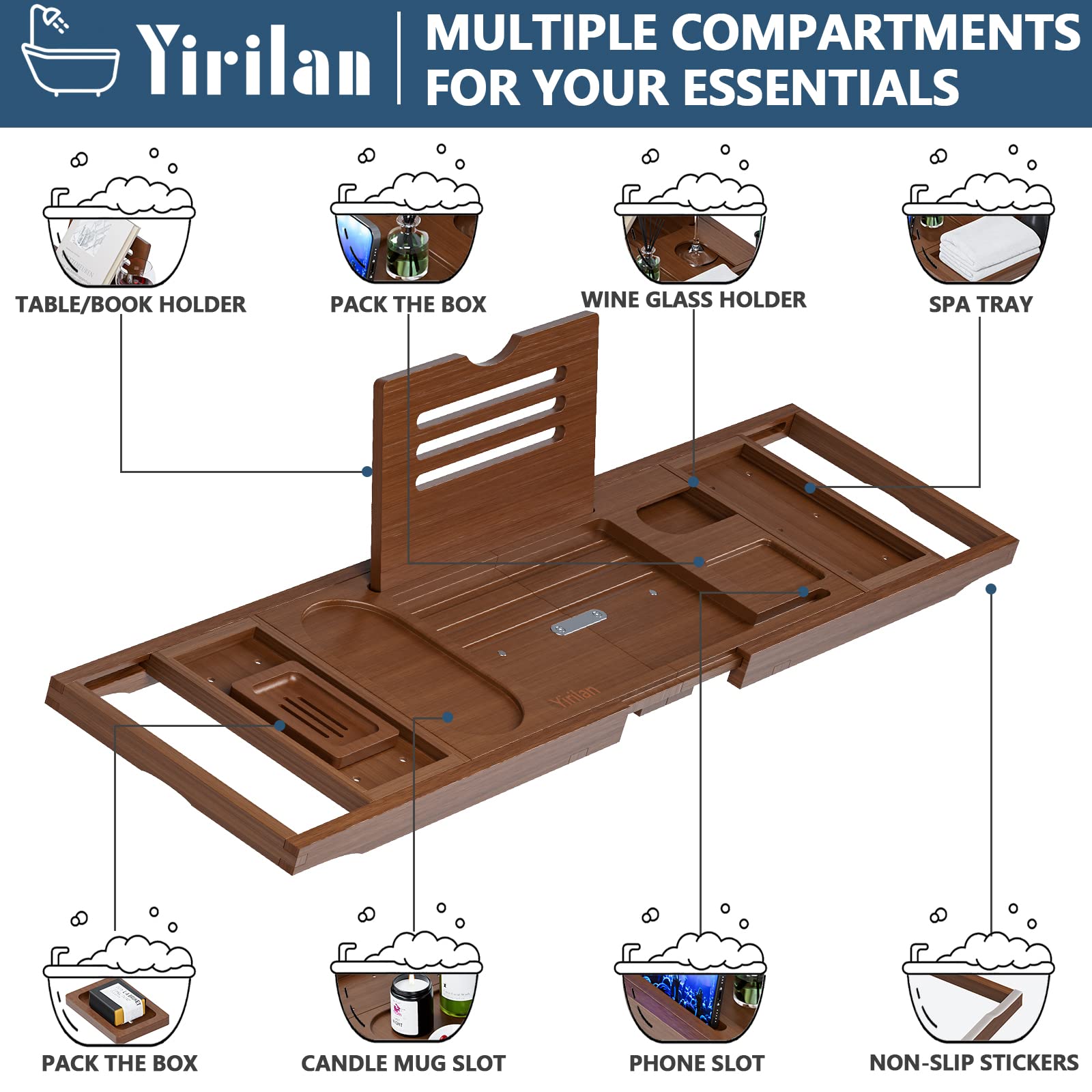 Luxury Bathtub Tray Caddy - Expandable Bath Tray - Unique House Warming Gifts  New Home  Anniversary & Wedding Gifts for Couple  Bridal Shower Gift for Women