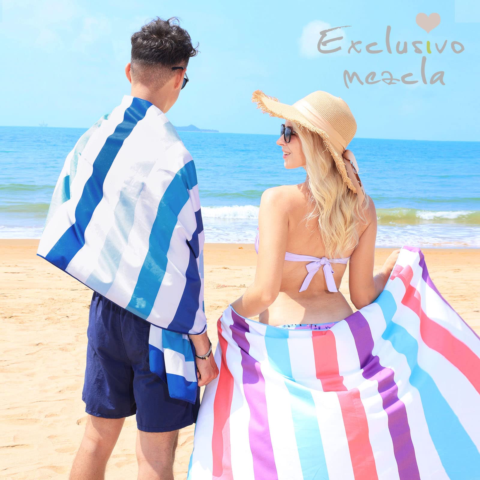 Exclusivo Mezcla Oversized Microfiber Quick Dry Beach Towel, Lightweight Sand-Free Cabana Stripe Pool Travel Camping Towel With