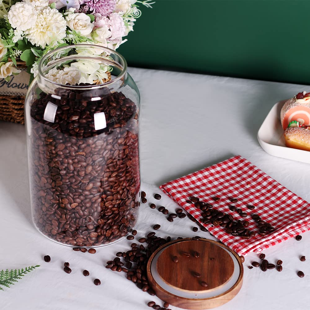 Saiool 1 Gallon Glass Jar With Wooden Acacia Airtight Lid,Large Glass Storage Jar Set Of 2, Bpa-Free Cereal Dispenser Jars For F