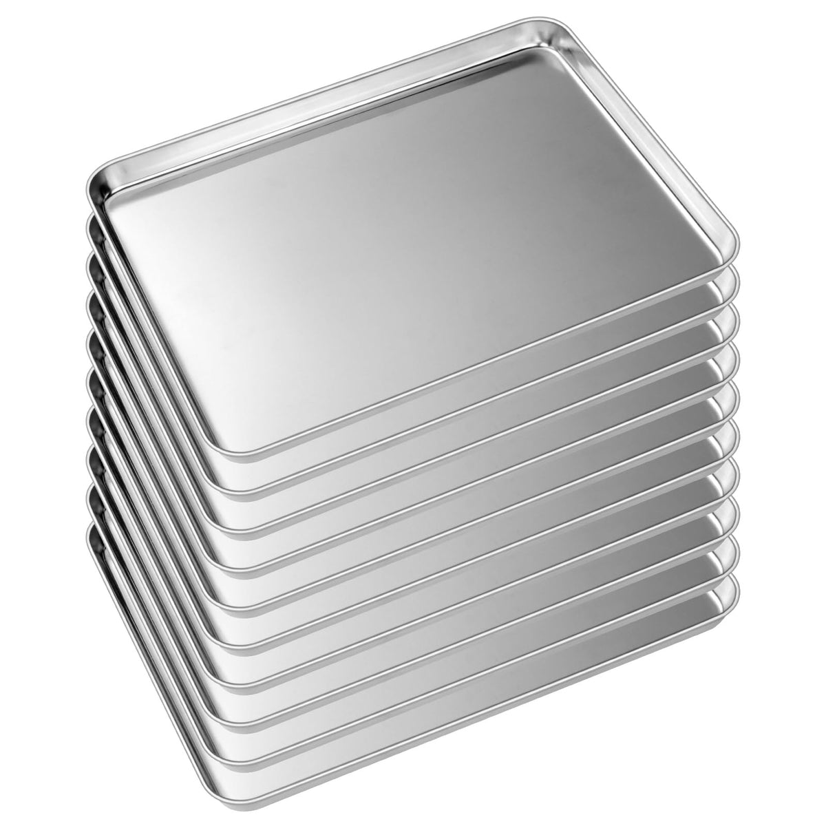 Baking Sheet Tray Set Of 10, Ewfen Stainless Steel Baking Pan Cookie Pan Sheet, Size 16 X 12 X 1 Inch, Warp Resistant & Heavy Du