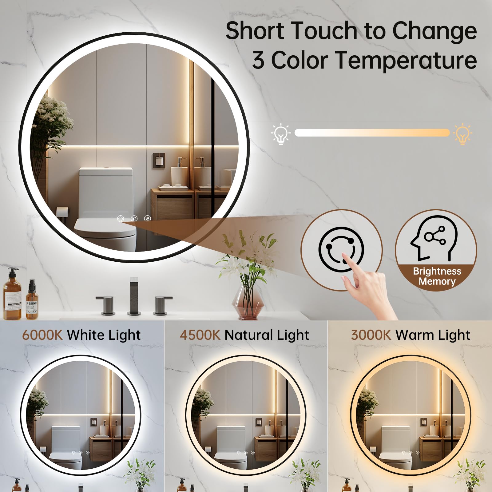 Lovespejo 28'' Round Black Led Mirror For Bathroom With Front And Backlit, Anti-Fog Bathroom Mirror With Lights, Stepless Dimmab