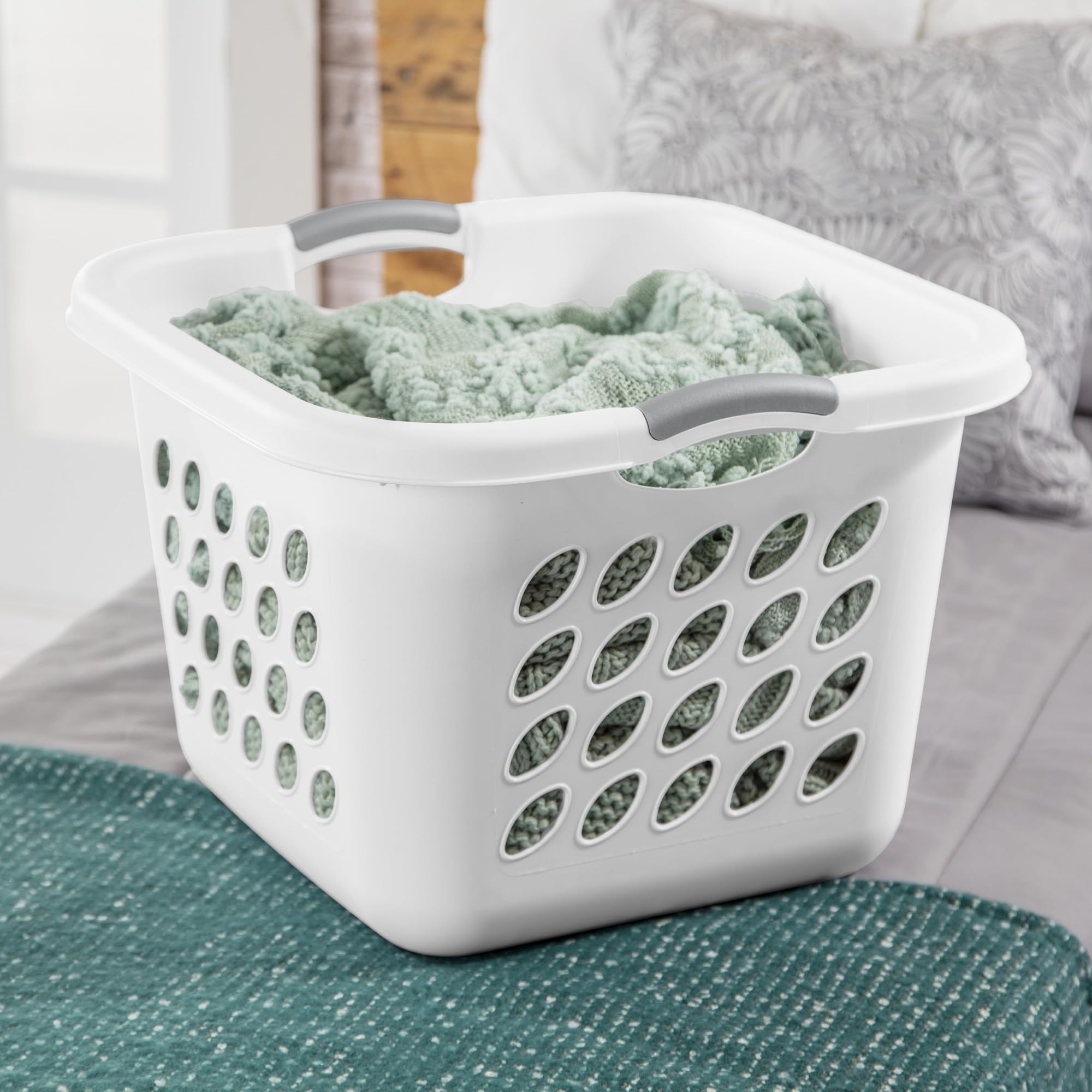Petbon 1.5 Storage Bushel Square Laundry Basket Plastic, Laundry Hamper White