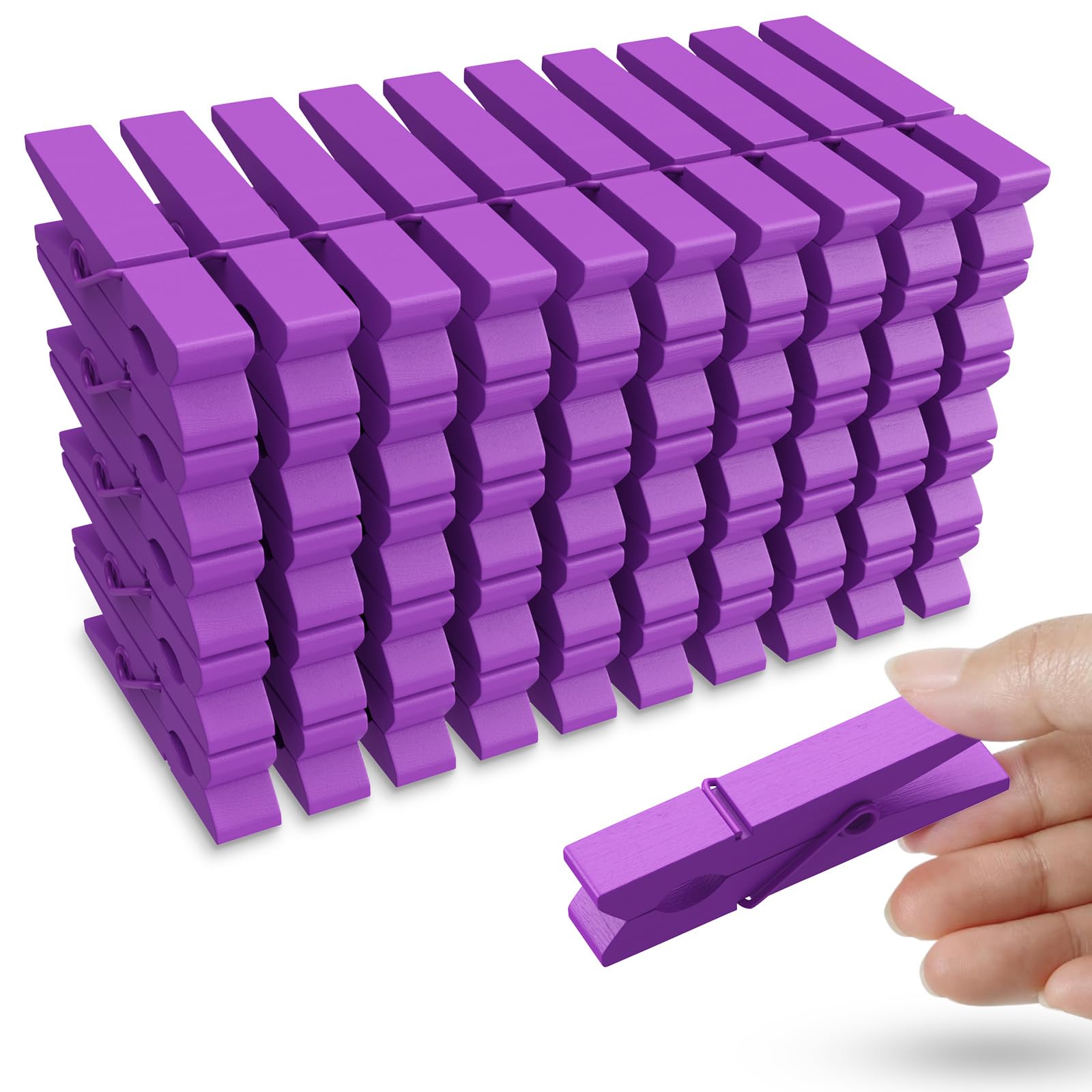 50Pcs Colored Wooden Clothespins, 2.9Inch Purple Clothes Pins For Clip Pictures Photos Decorative, Small Colorful Wood Decoratio