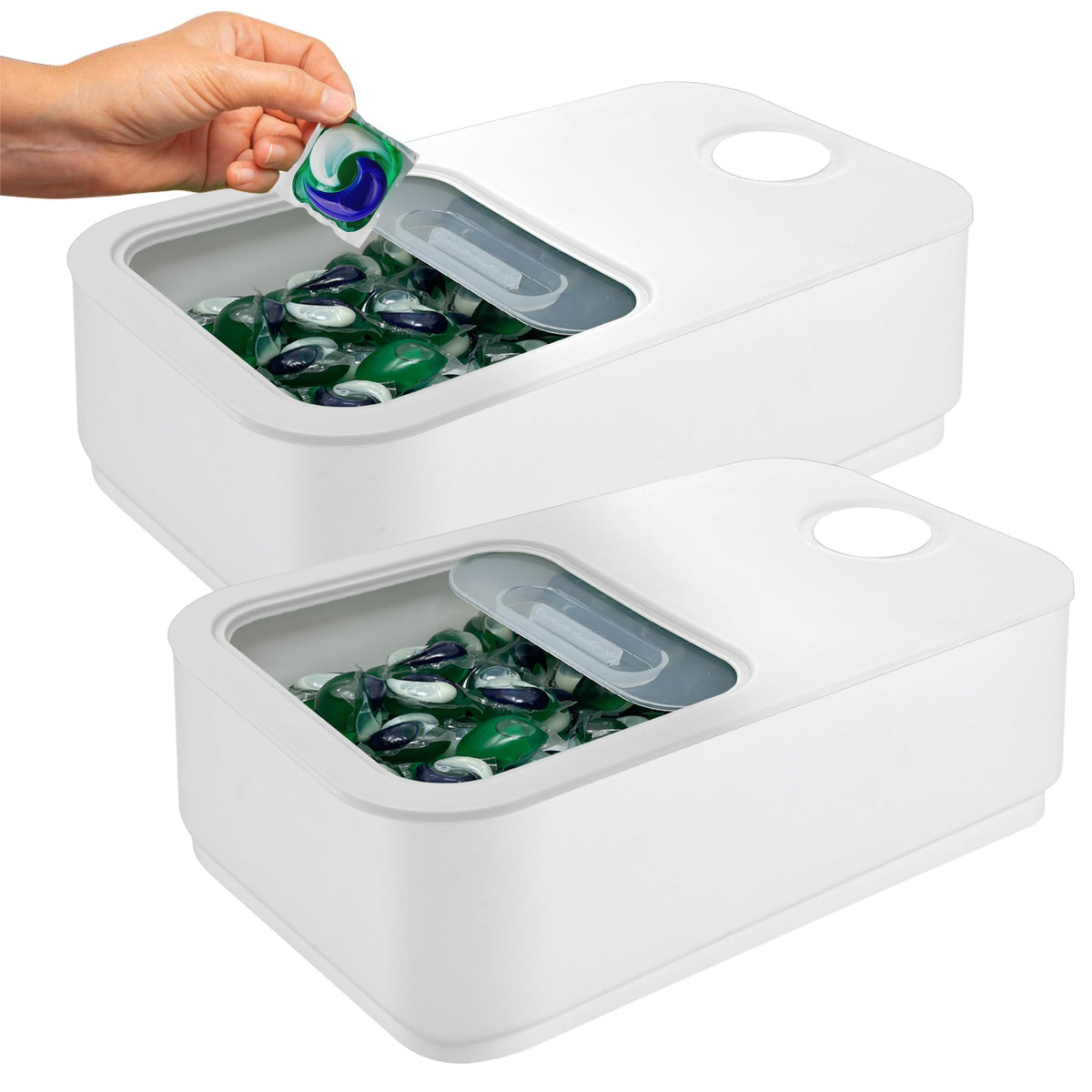 Skywin Laundry Pod Container With Slide Lid (White) -15   X8.7   X4.5   - Holds 11 Pounds, Fits 2 Bottles Of Laundry Detergent O