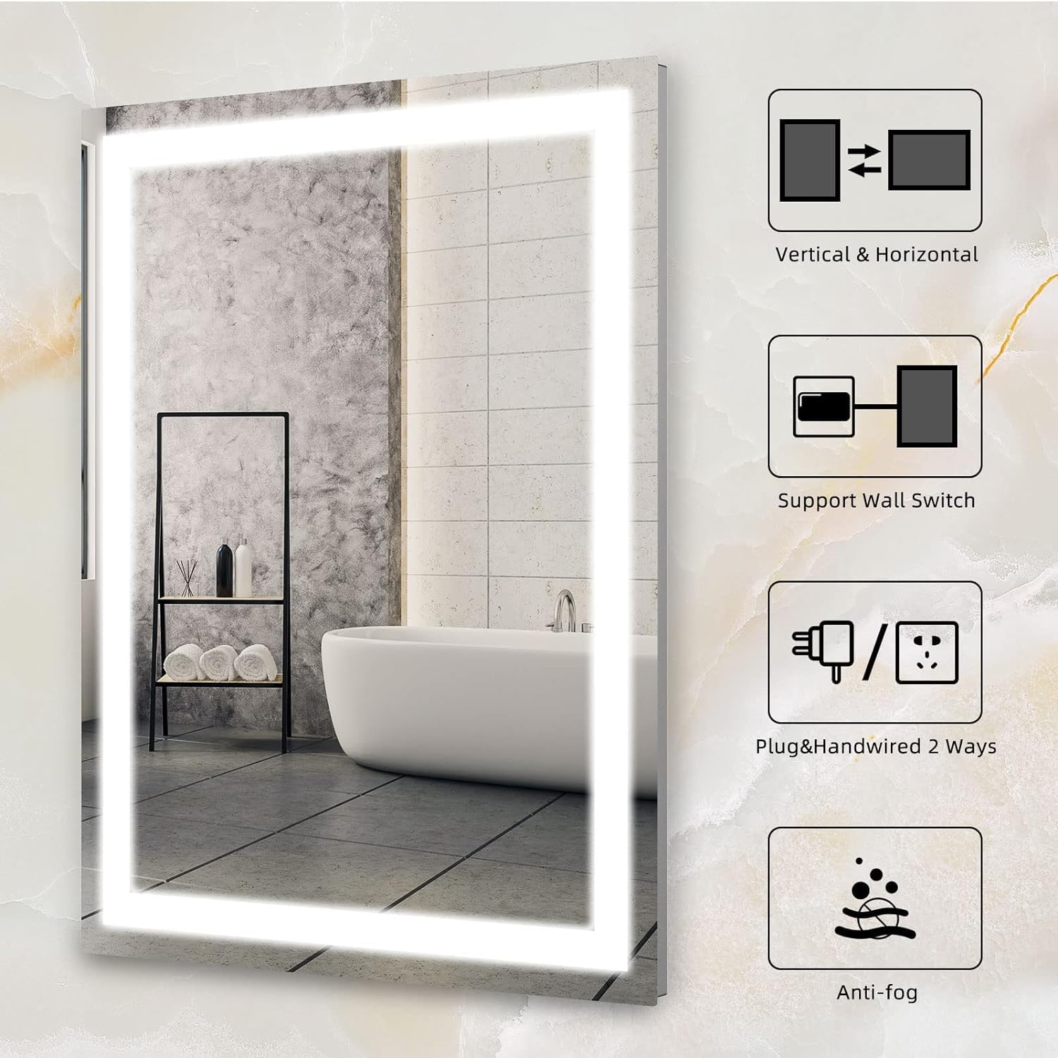 Yeeopp 36''X28'' Led Bathroom Mirror With Lights, Frontlit, Anti-Fog, Lighted Bathroom Vanity Mirror For Wall Mounting, Tempered