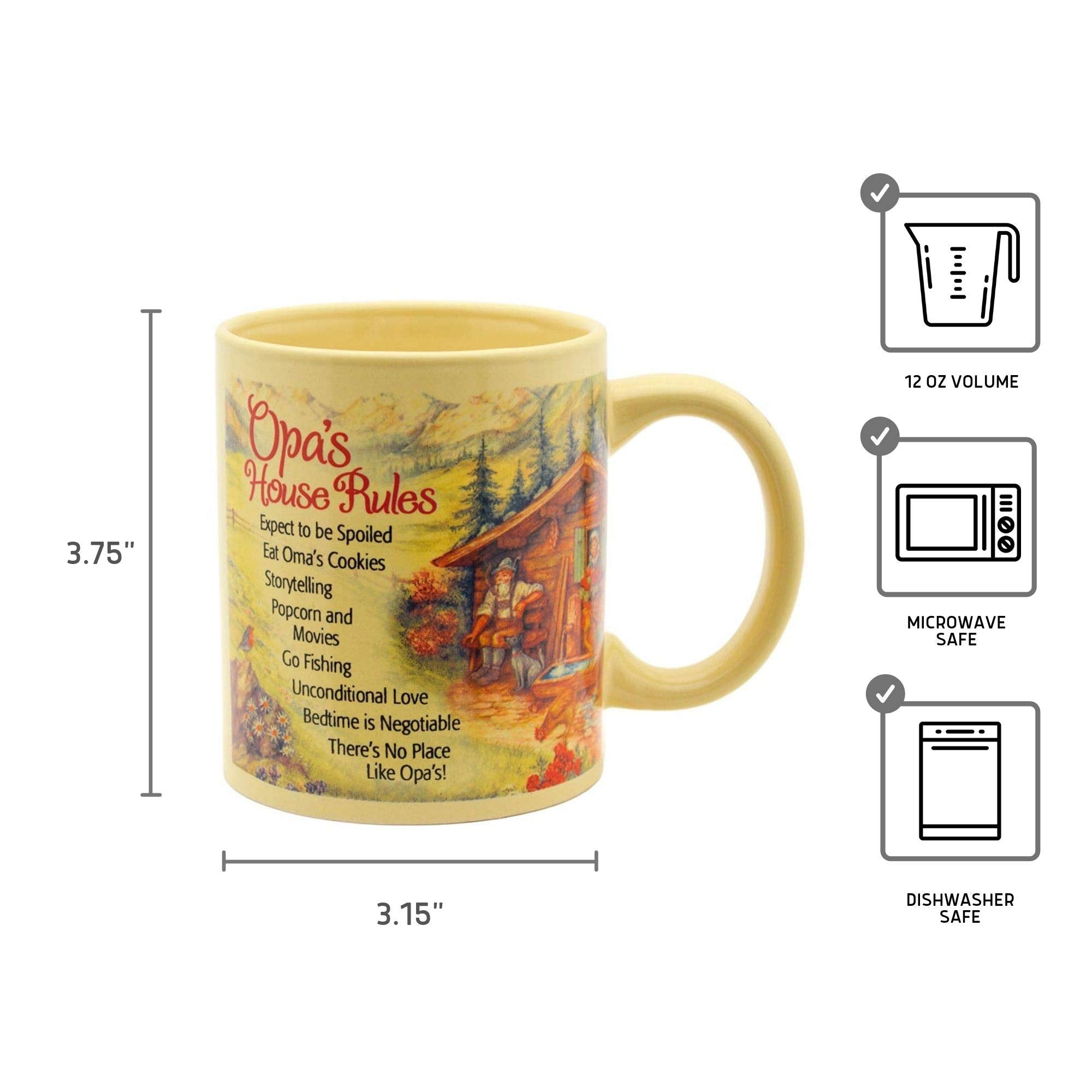 Essence of Europe Gifts Opa's House Rules Color Ceramic Gift for German or Dutch Grandpa Coffee Mug by E.H.G | 12 oz