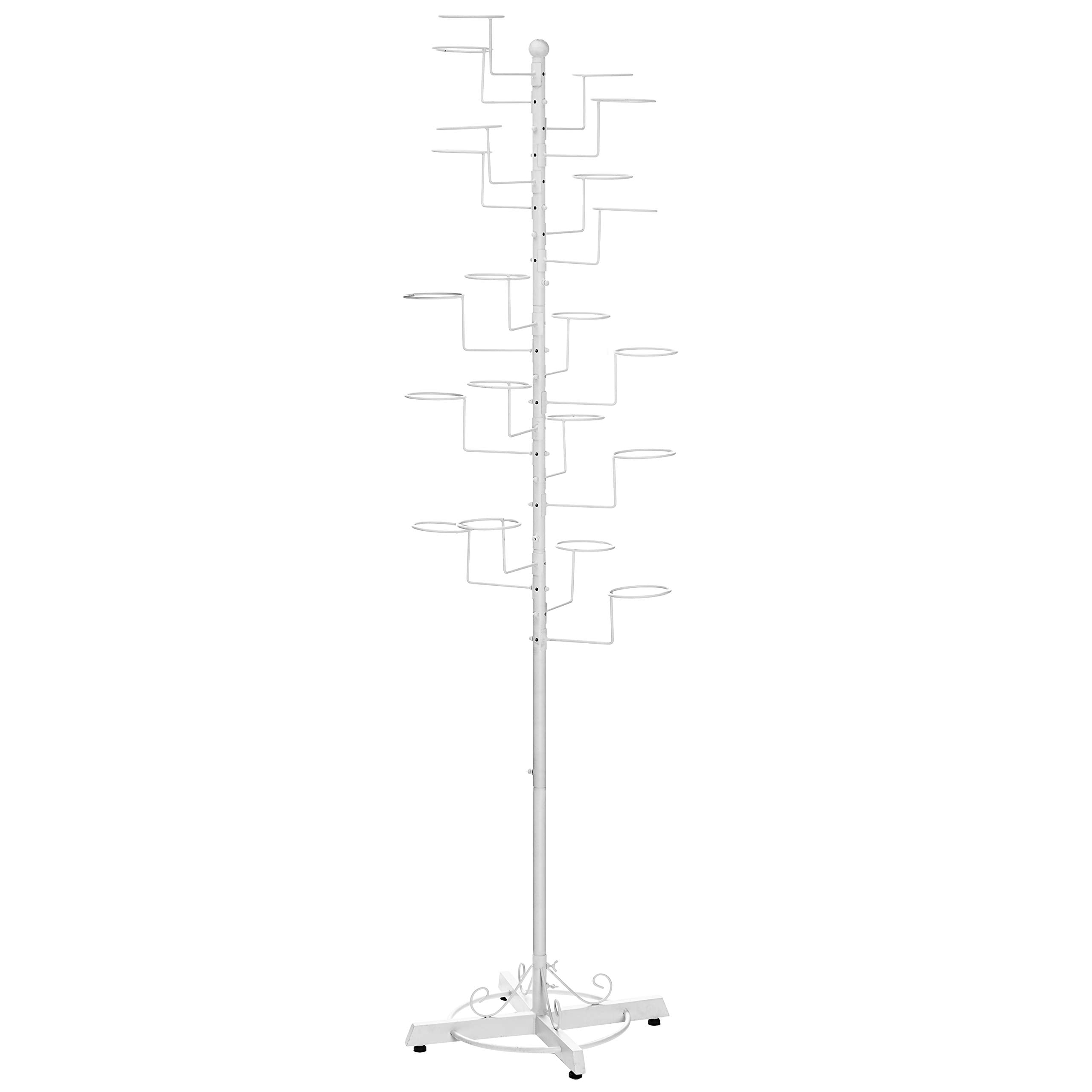 Mygift Modern Large Freestanding Hat Rack Stand, White Metal Retail Wig Or Hat Display Stand With 20 Customizable Circular Hooks