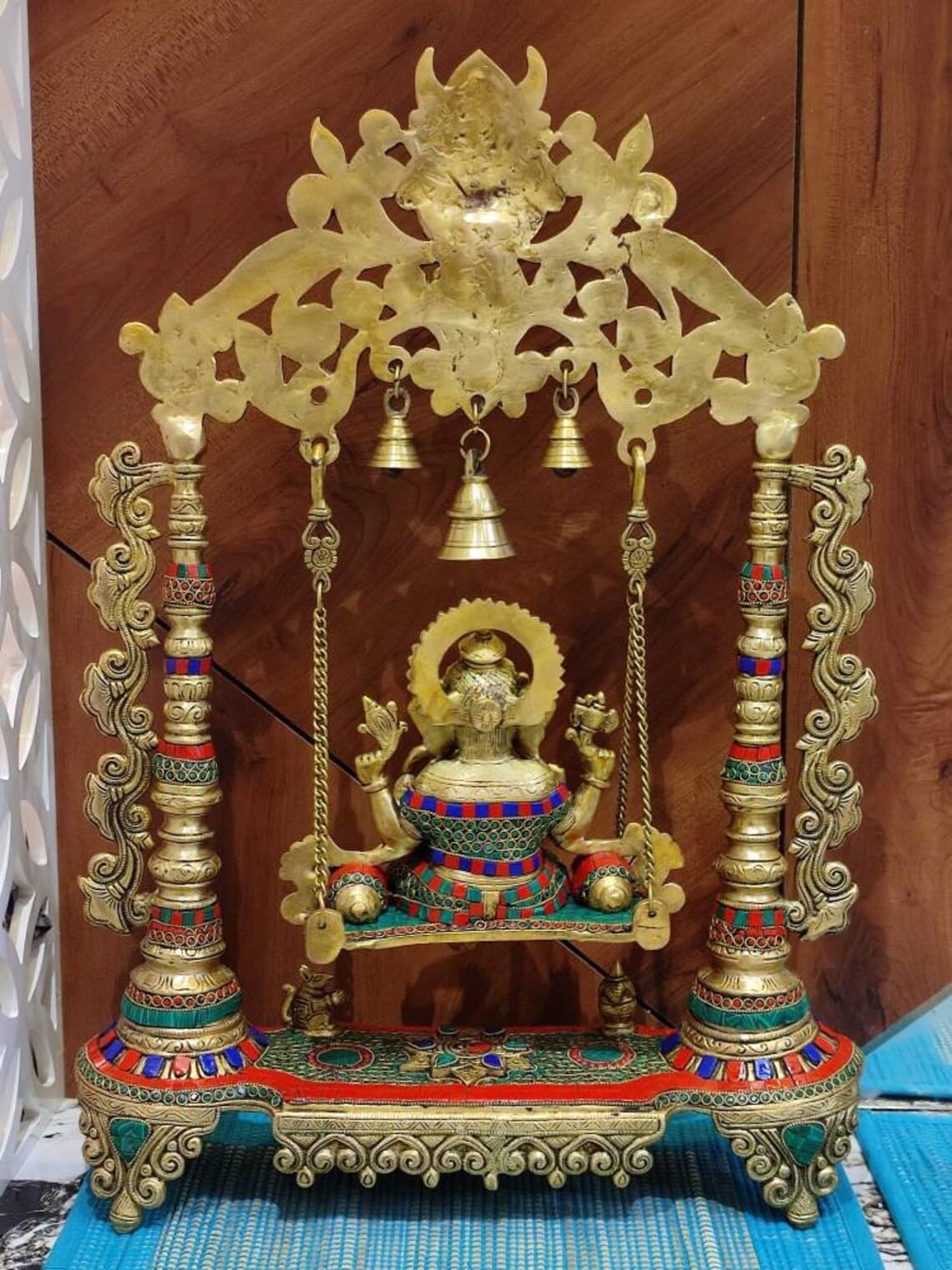 Rugdoll Swing Ganesha Idol | Large 27 Inch Tall Ganesh | Brass Ganpati Jhoola | Lord Ganesha | God Of Good Luck | Decorative Gan
