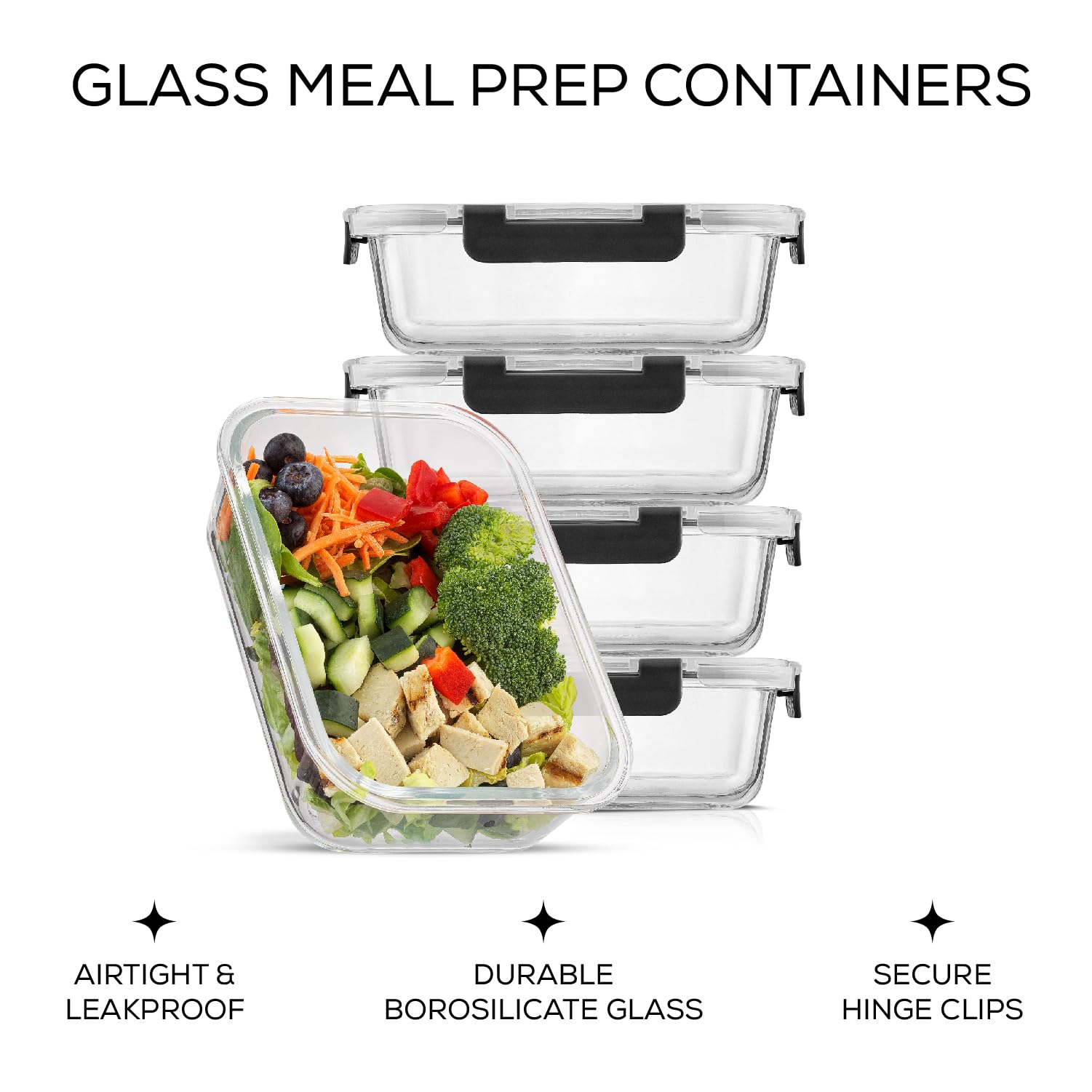 Joyjolt Glass Food Storage Containers With Lids. 5 Pack Glass Meal Prep Containers Reusable 35Oz Single Compartment Airtight Con