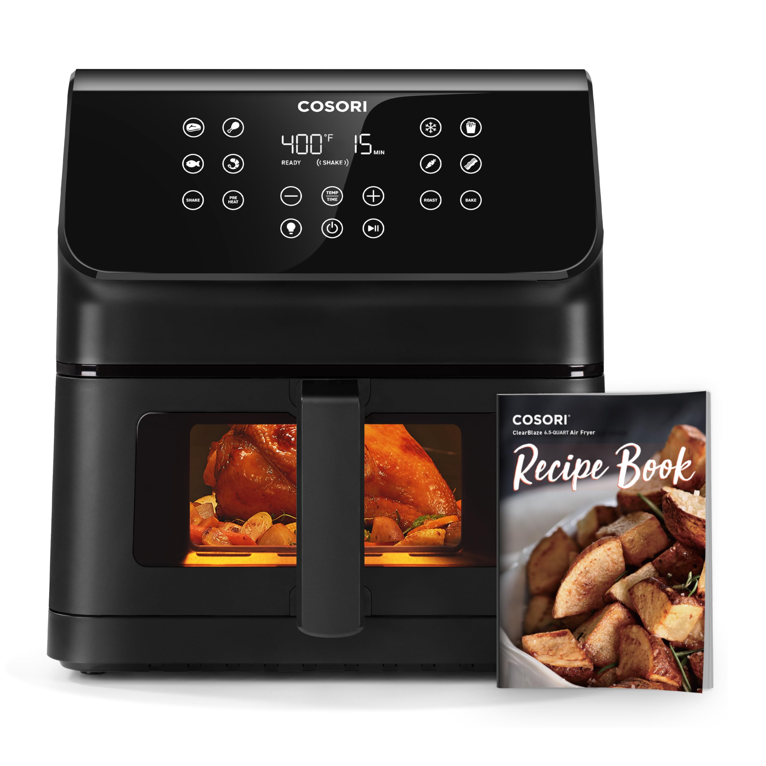 COSORI Clear Window Air Fryer, 6.5 Quart Large Compact Airfryer, 12 One-Touch Savable Custom Functions, Cookbooks and Online Rec