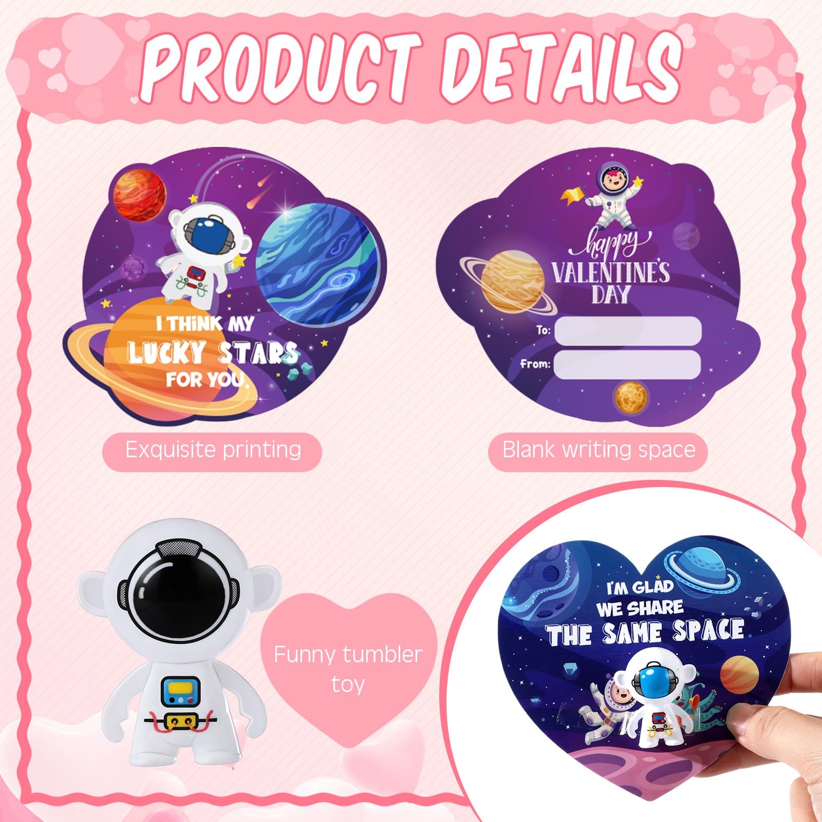 Pasimy 36 Sets Valentines Toys With Cards For Classroom Outer Space Tumbler Bulk Mini Astronaut Exchange Gifts Novelty Planets S