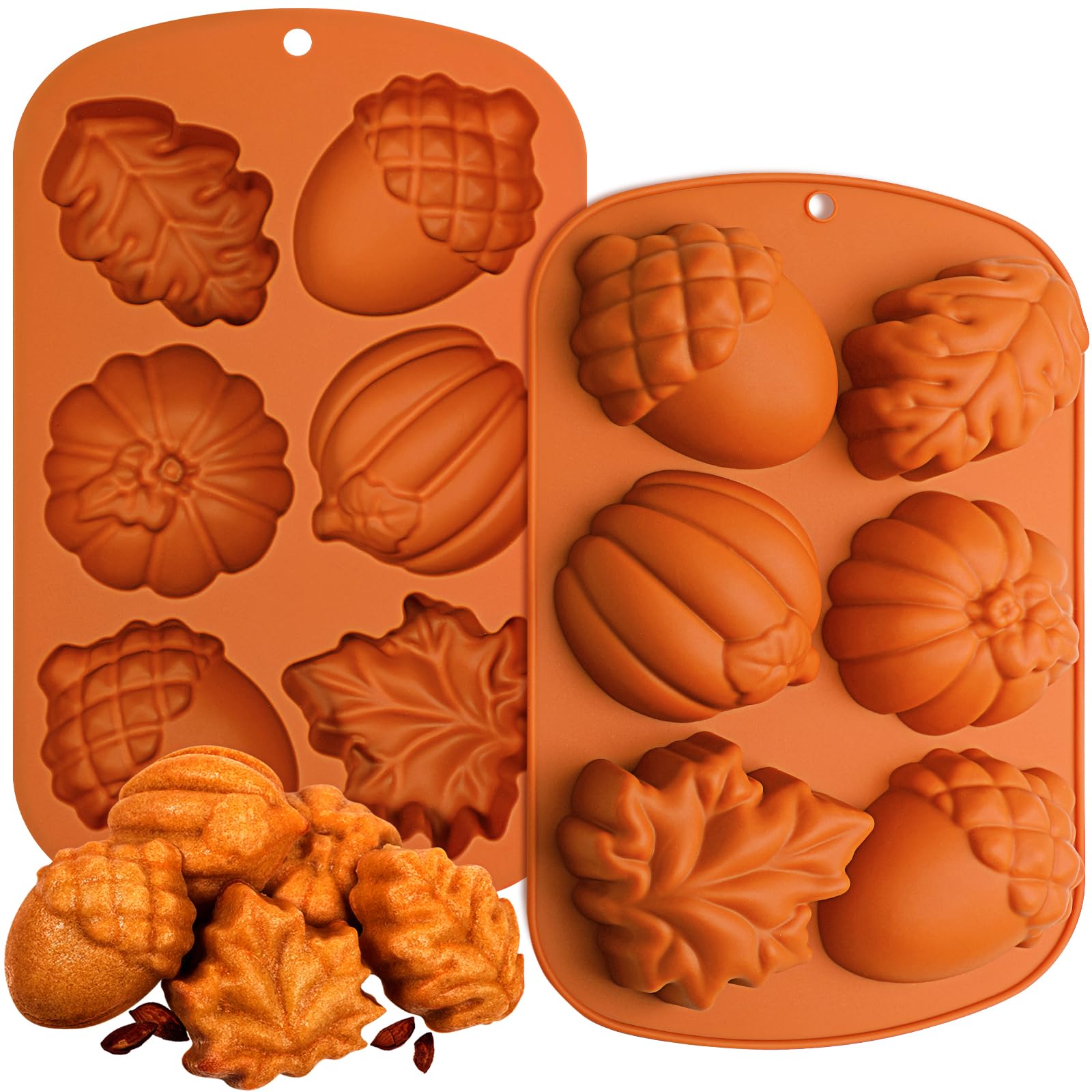 Webake Fall Silicone Molds Harvest Cake Pan, 3D Maple Leaf Acorn Pumpkin Mold for Autumn Treats, Plaster, Halloween, Thanksgivin