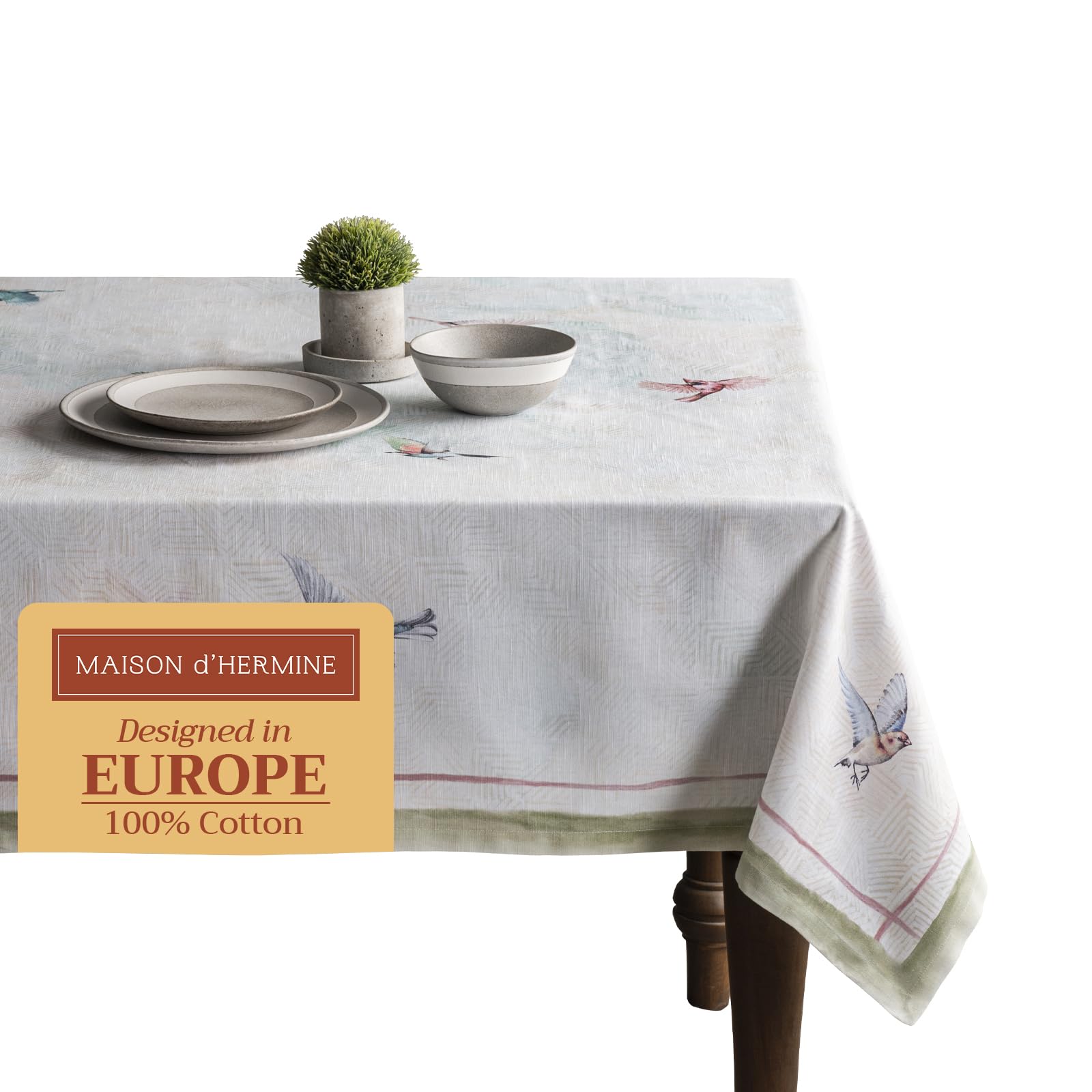 Maison d Hermine Table Cloth Rectangle Table 100% Cotton 70 x 108 Inches Tablecloth Reusable Decorative for Dining Room, Farmho