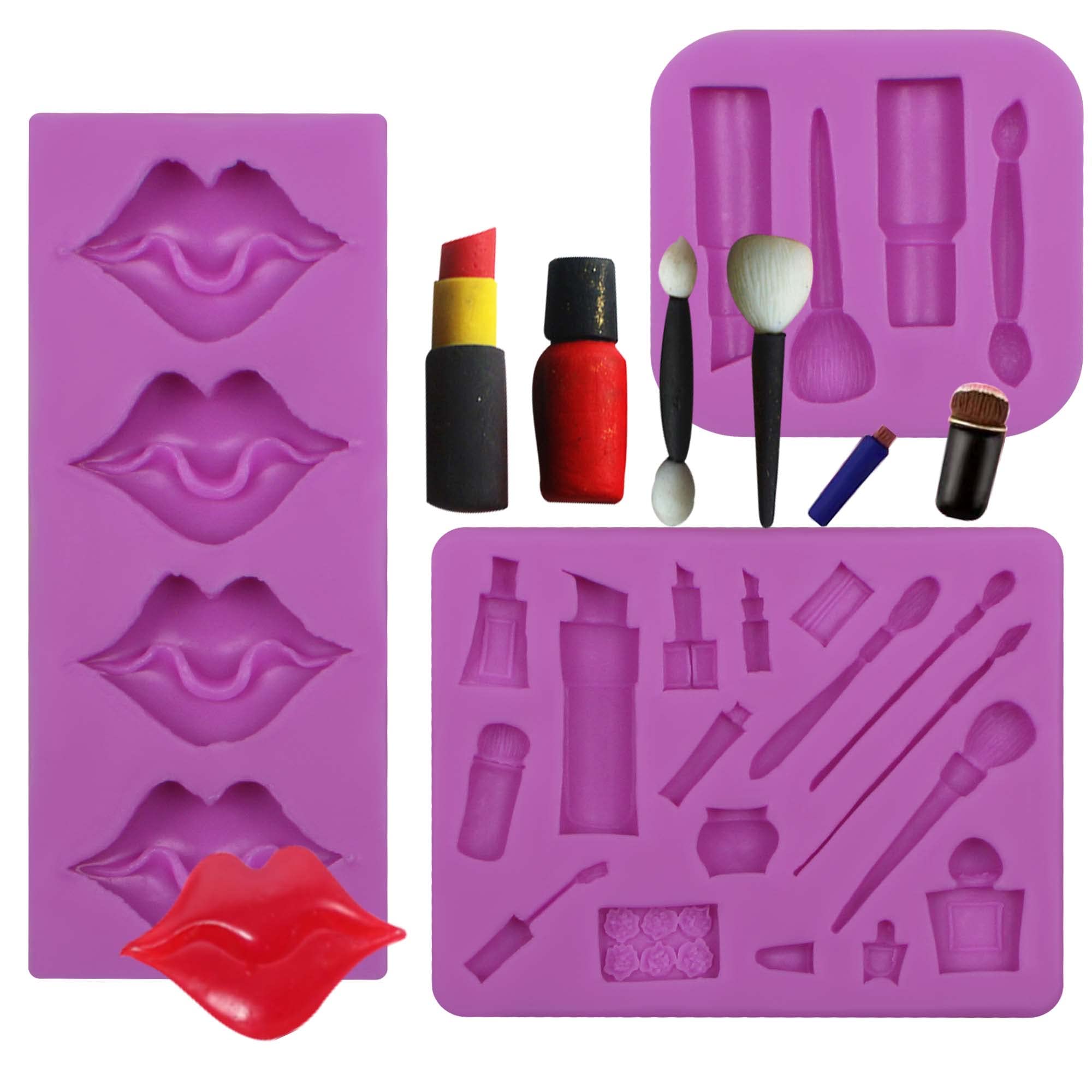 Makeup Chocolate Silicone Molds, Lipstick Kiss Fondant Mold For Baking Girl'S Birthday Cake Decoration, Valentine'S Day Cupcake