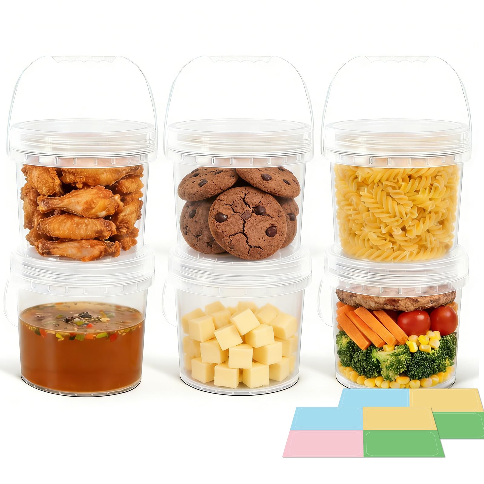 UMETASS 6 Pack 1 Gallon Food Grade Plastic Buckets with Screw Lids & Handle, Reusable Storage Containers for Snacks, Salad, Sauc
