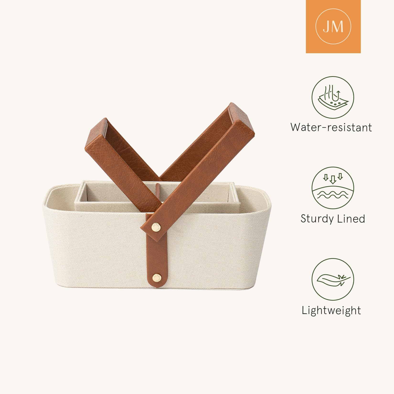 La Jolie Muse Storage Baskets For Organizing Makeup Storage, Bathroom Caddy, Divided Basket Bin With Greige Cloth, Vegan Leather