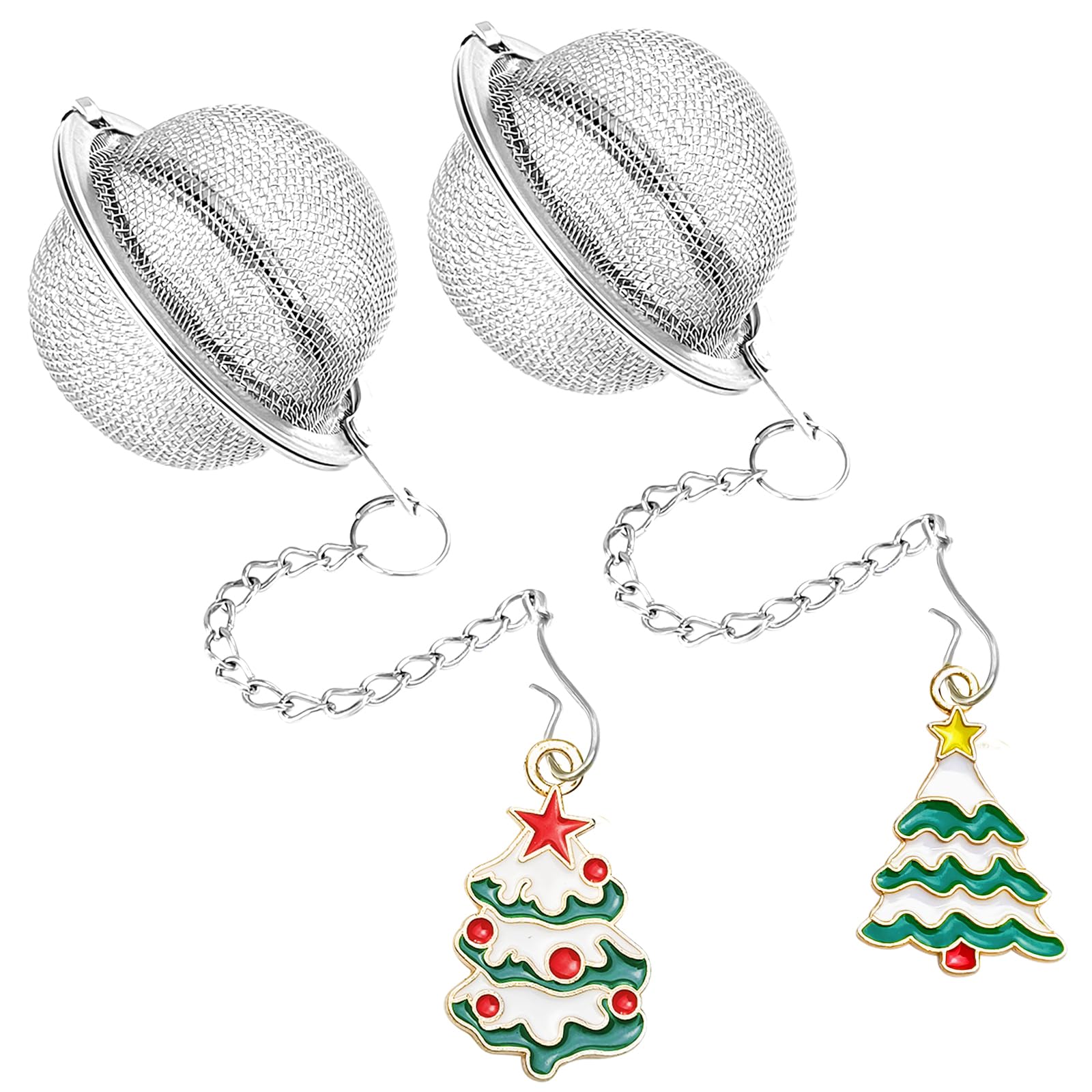 Stainless Steel Mesh Tea Infuser, 2.1 in. Tea Ball with Christmas Tree Pendant, 2PC Set