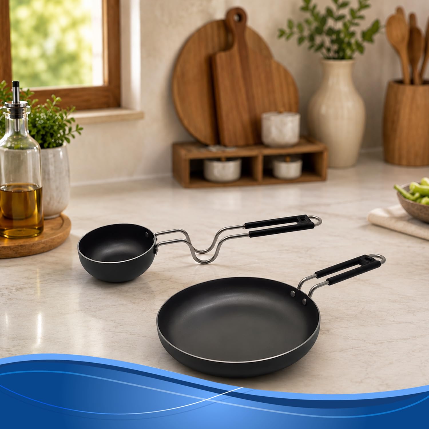 Dozy Hard Anodised NonStick Frying Pan And Tadka Pan Set
