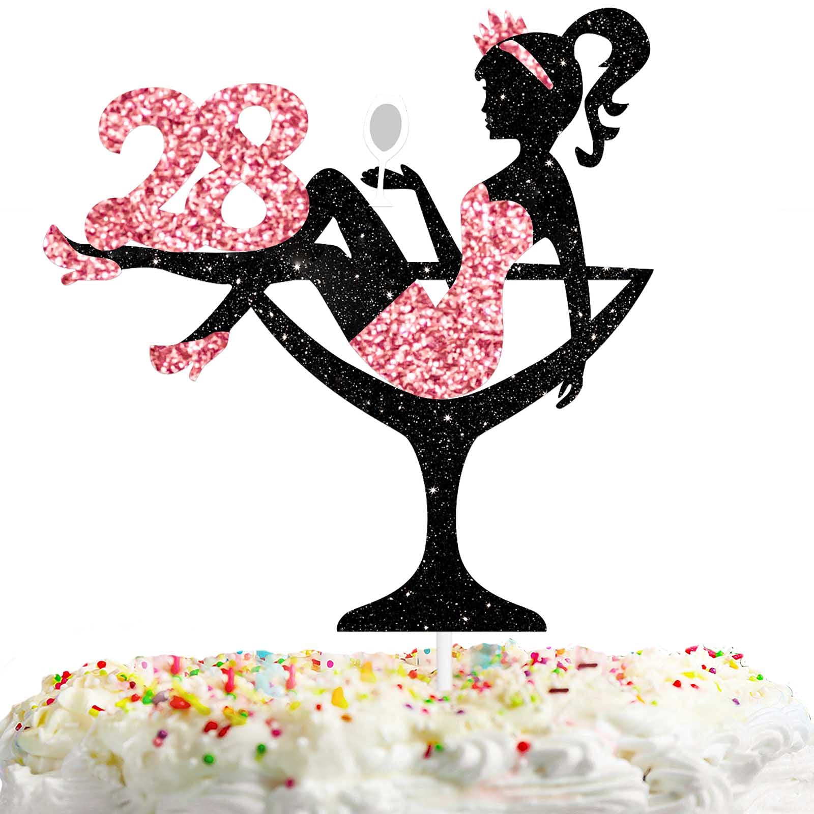 Sitting Girl Cake Topper Picks For Girl Lady 28Th Birthday Makeup Spa Theme Party Decoration Supplies 28 Silhouette High Heeled