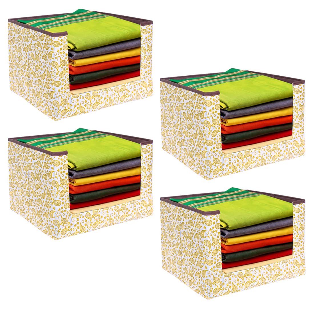 Prettykrafts 4 Pieces Large Capacity Saree Stacker  Foldable Wardrobe Organizer For Efficient Clothes Storage  Stackable And S