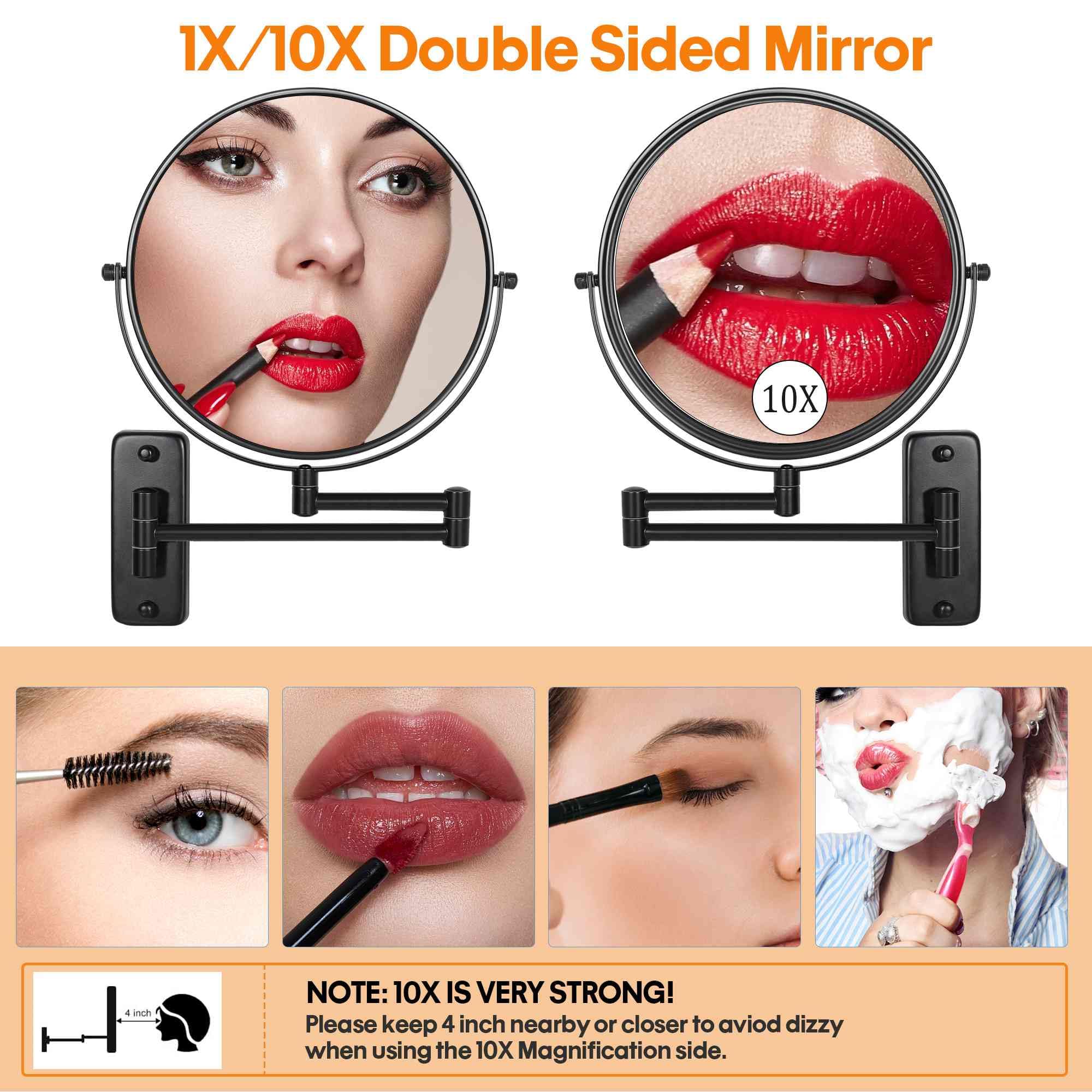 Large Size 9-In Wall Mounted Magnifying Makeup Mirror 1X/10X Magnification,Extendable Bathroom Mirrors Wall Mount Vanity Mirror