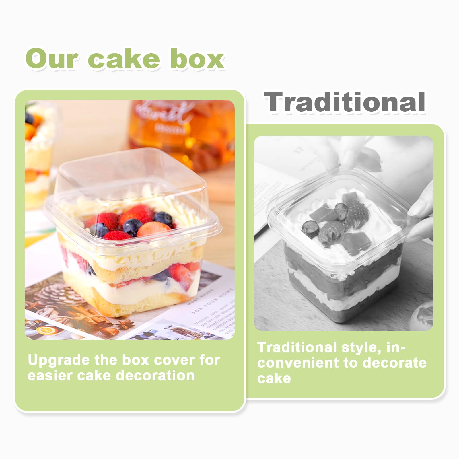 Yoiyini 25Pcs 10Oz Mini Square Clear Dessert Cups With Lids And Spoons,Plastic Ice Cream Containers,Fruit Cups With Lid For Part