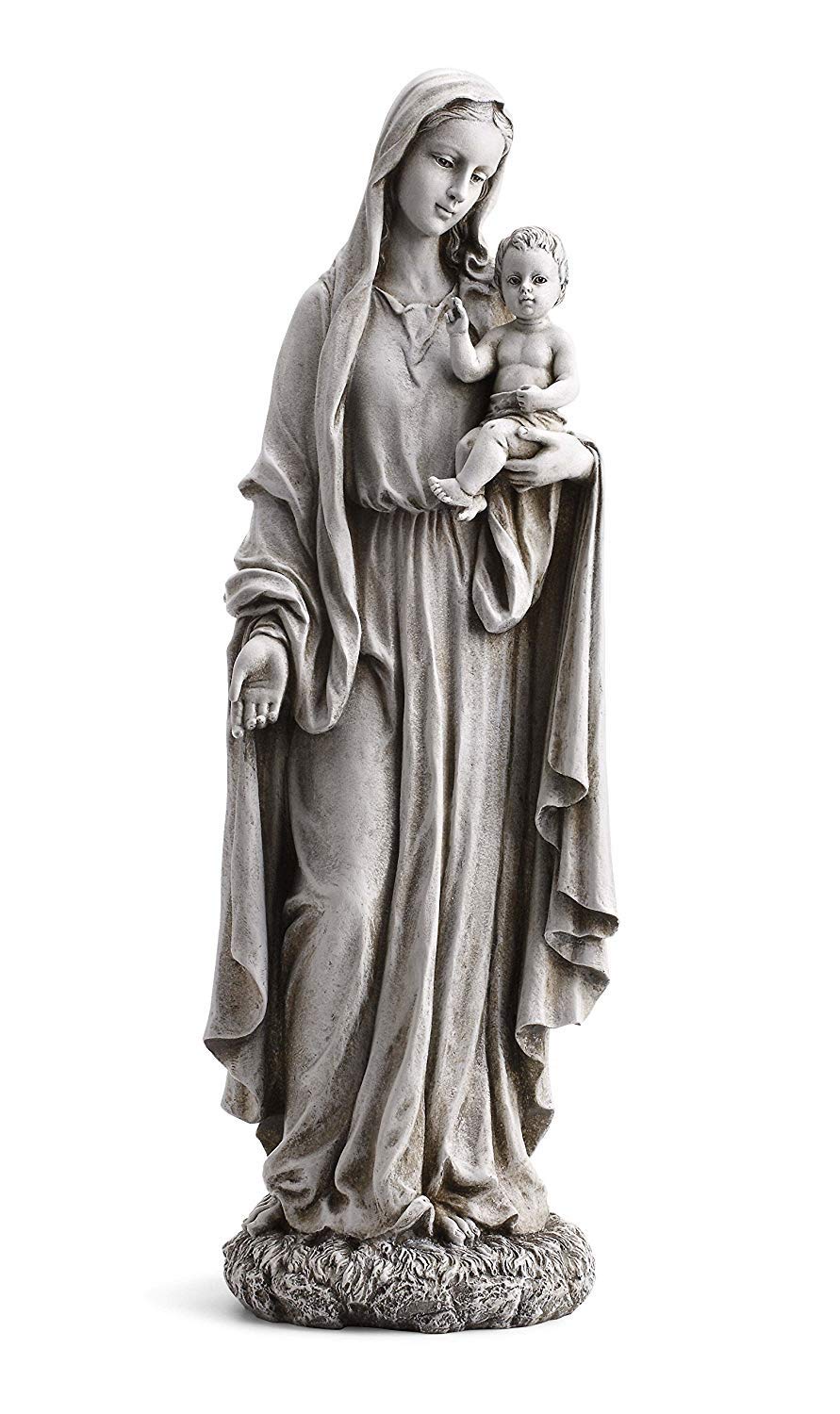 Christian Brands Avalon Gallery Outdoor Sculptures Marian Garden Inspirational Stone Resin Statue, 23-Inch, Madonna with Child