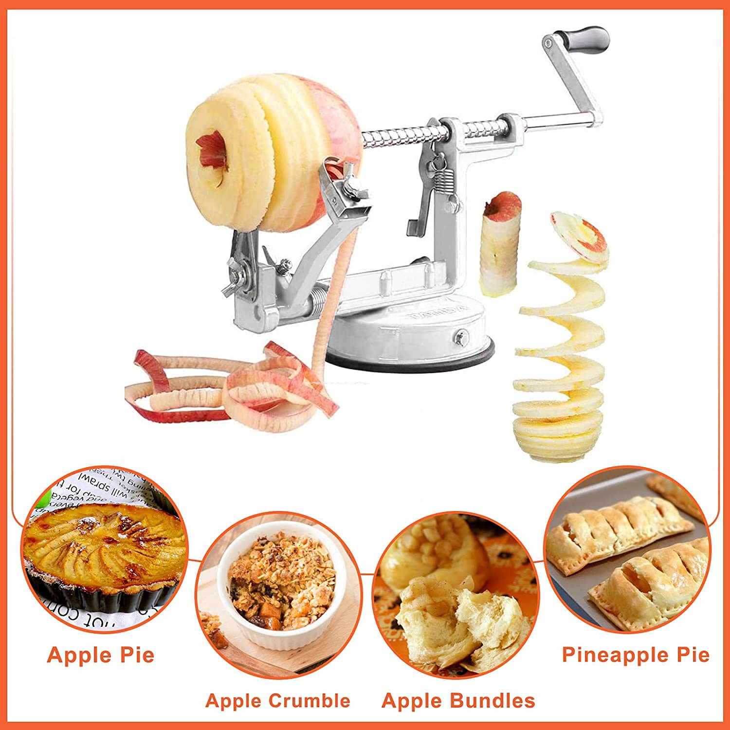 Apple Peeler Corer, Long Lasting Chrome Cast Magnesium Alloy Apple Peeler Slicer Corer With Stainless Steel Blades And Powerful