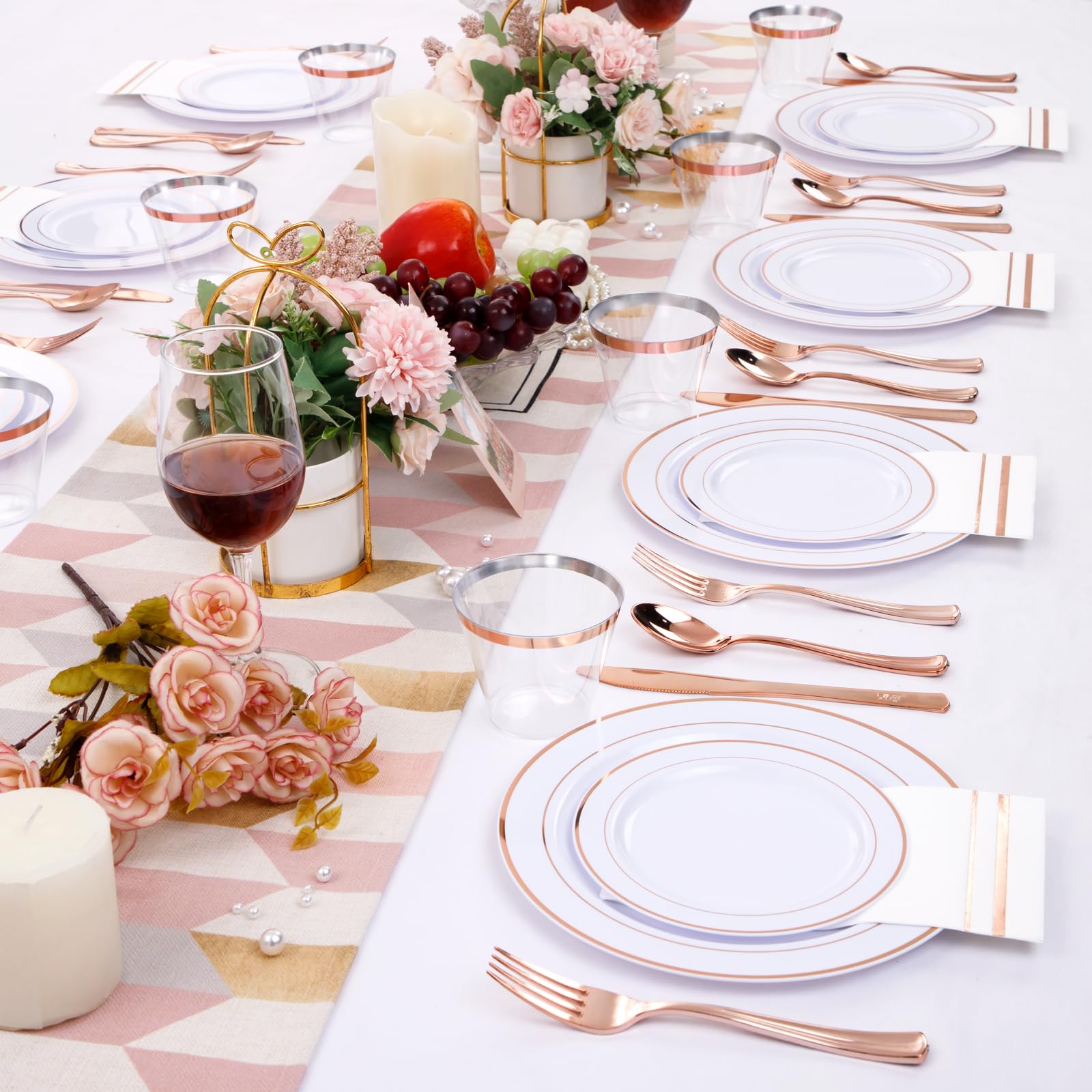Gather 350Pcs Rose Gold Plates And Silverware Set For 50 Guests Disposable Plastic Dinnerware Of 100 Rose Gold Plastic Plates,15
