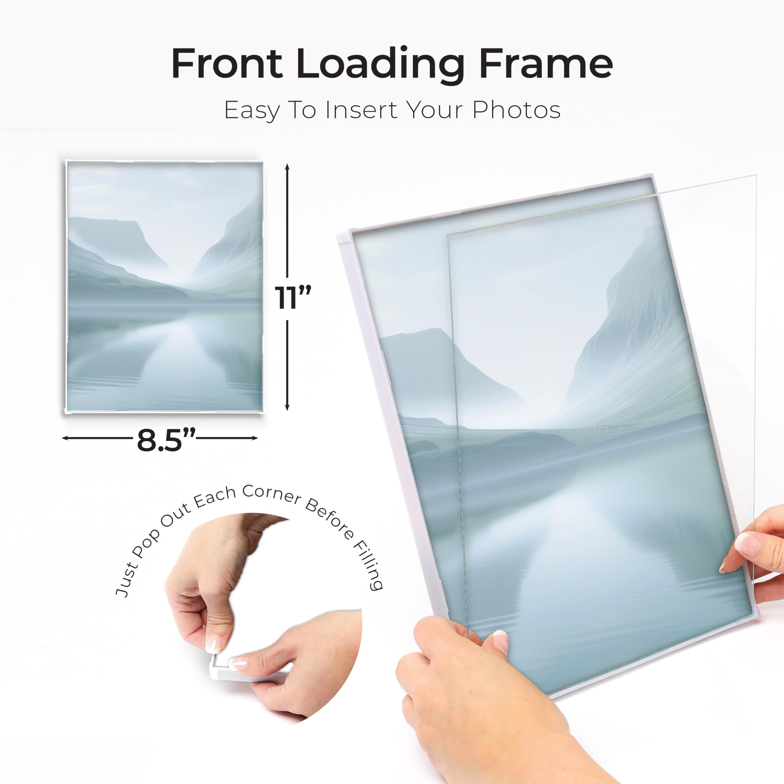 MANTELLO ESSENTIALS Front Loading White Picture Frame 8.5x11 - Set of 6 - Table Desk Wall hanging For Artwork - Certificates Dip