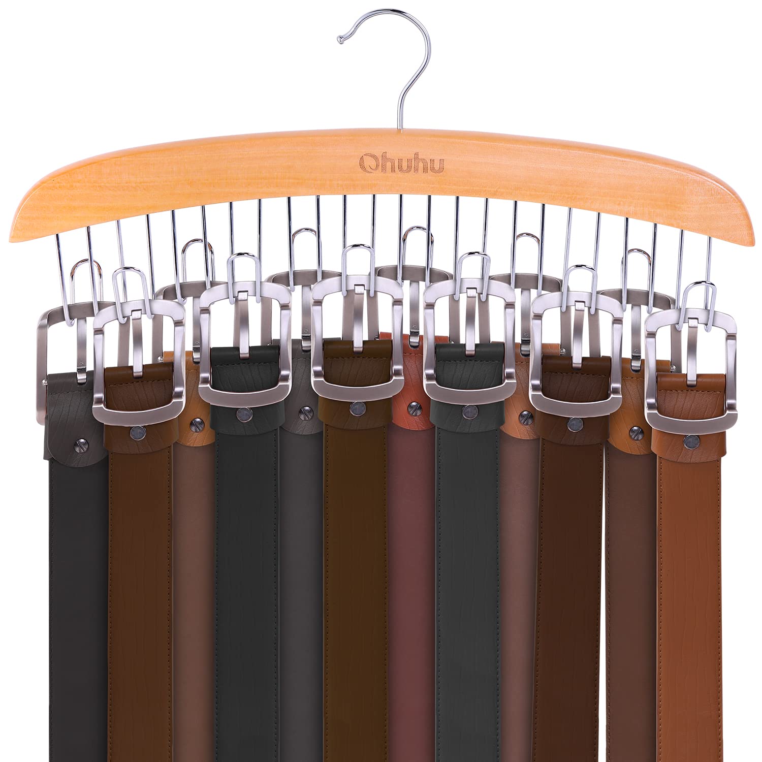 Belt Hanger Organizer For Closet: Ohuhu 12 Hooks Max 36 Belts Tie Rack Wooden Belt Holder For Storage 360 Degree Rotating Space