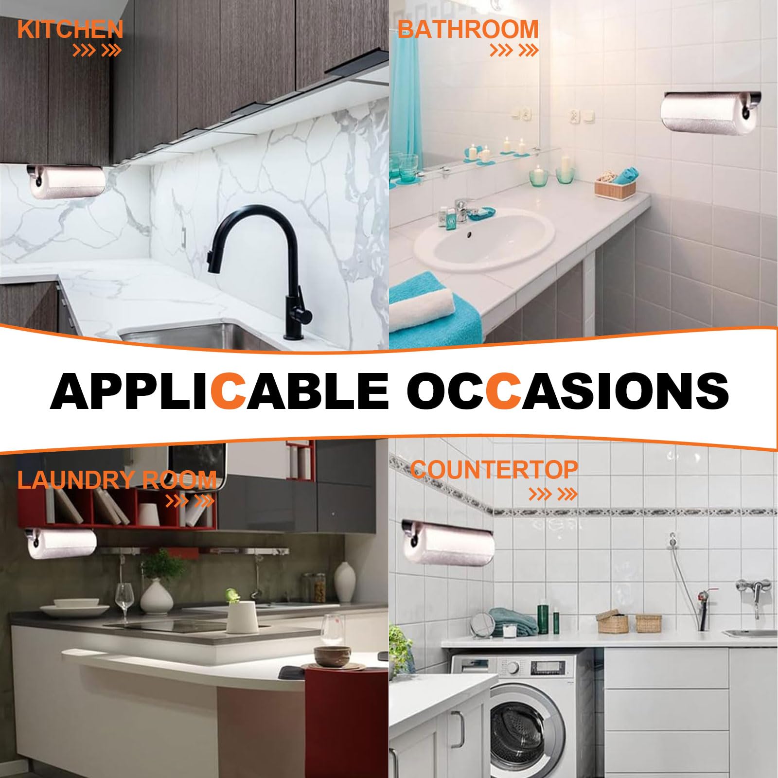Kuafu Paper Towel Holder For Kitchen, Under Cabinet, Secure Screw Mounting, Silver Stylish Stainless Steel, Convenient Rollable