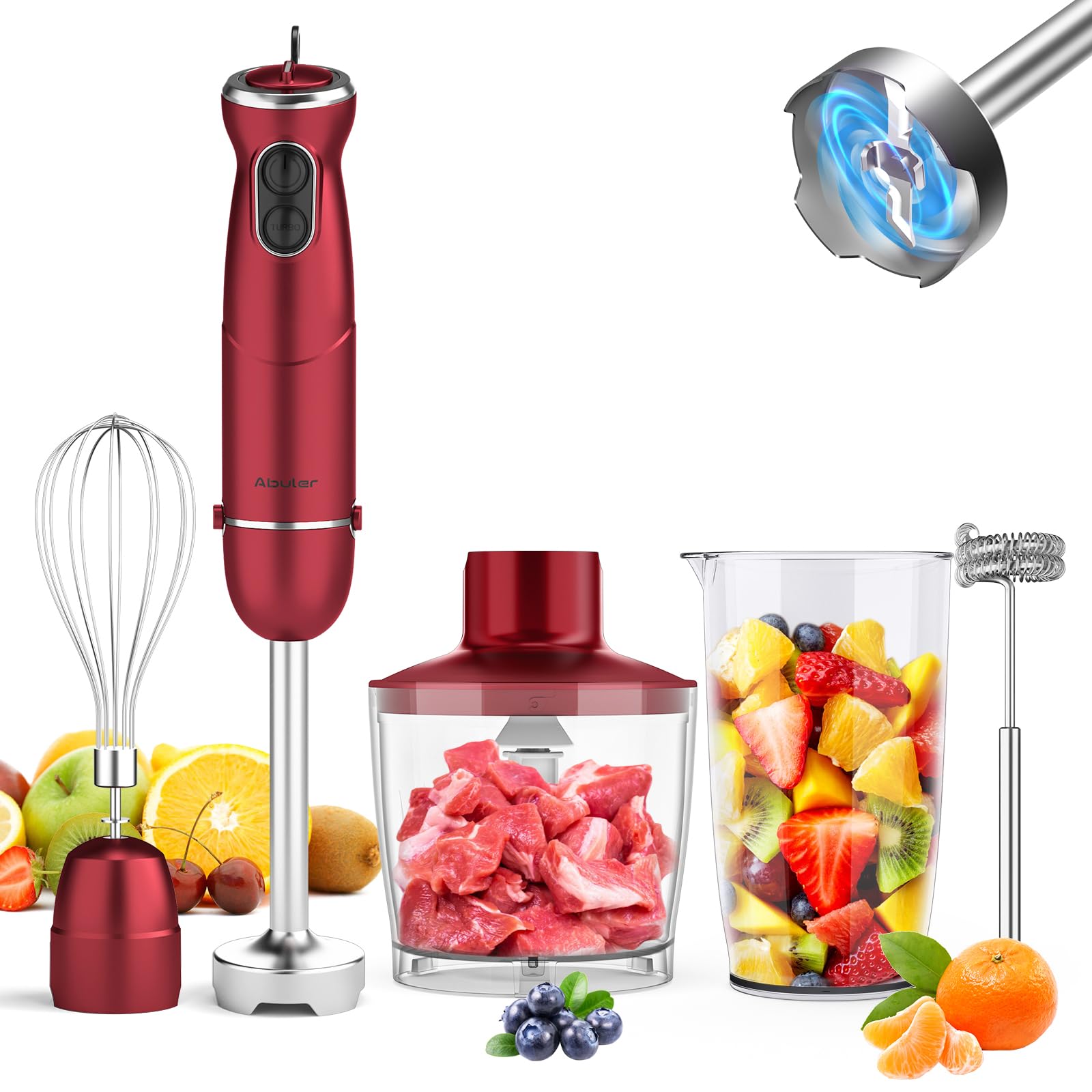 Immersion Blender 5 In 1 Hand Blender, Abuler 800W Hand Mixer Stick, 5-In-1, 12 Speed And Turbo Mode Handheld Blender 304 Stainl
