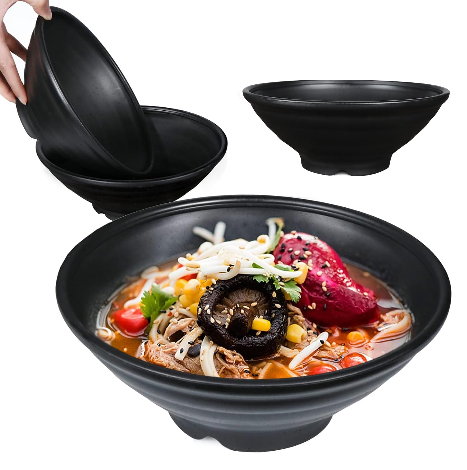 shopwithgreen Thin Plastic & Wheat Straw Japanese Ramen Bowl Set of 4, 44 OZ Large Ramen Bowls for Pho Thai Udon Noodles Soup, D