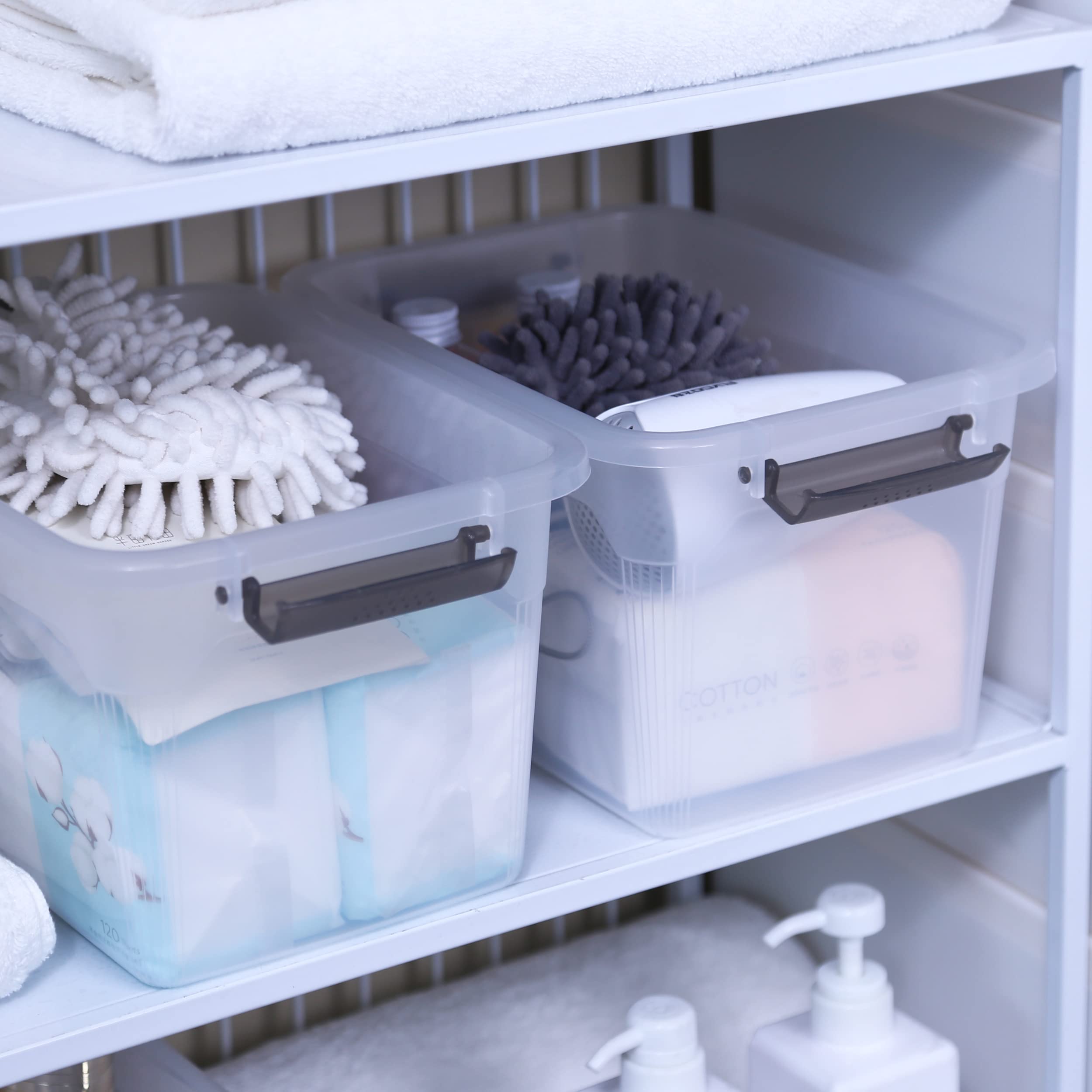 Citylife 6 Packs 8.5 Qt Storage Bins With Lids Clear Plastic Bins With Grey Handle Stackable Storage Containers For Organizing