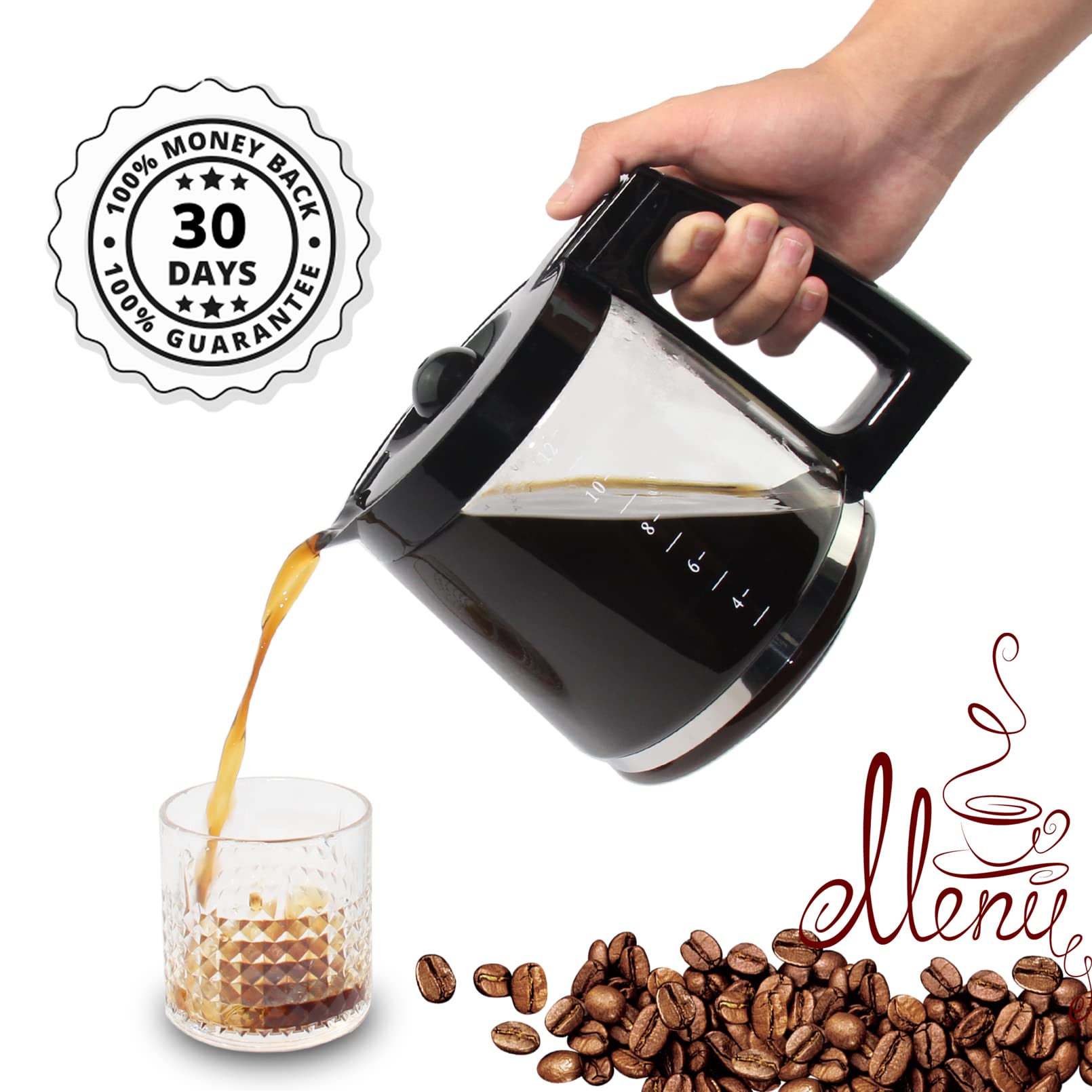 12-Cup Replacement Glass Carafe Pot Compatible With Hamilton Coffee Maker Models 46310, 49976, 49966, 49350, 49957, 49954, 49933
