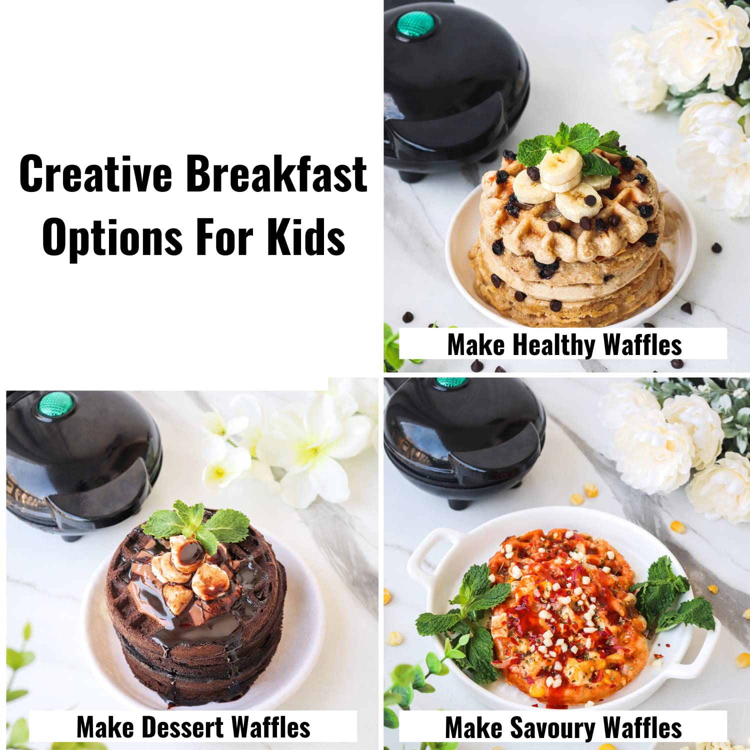 Instacuppa Mini Waffle Maker-Quick&Easy Breakfast Solution For Busy Moms-Whip Tasty,Healthy Waffles In Minutes For Your Kids,Eas